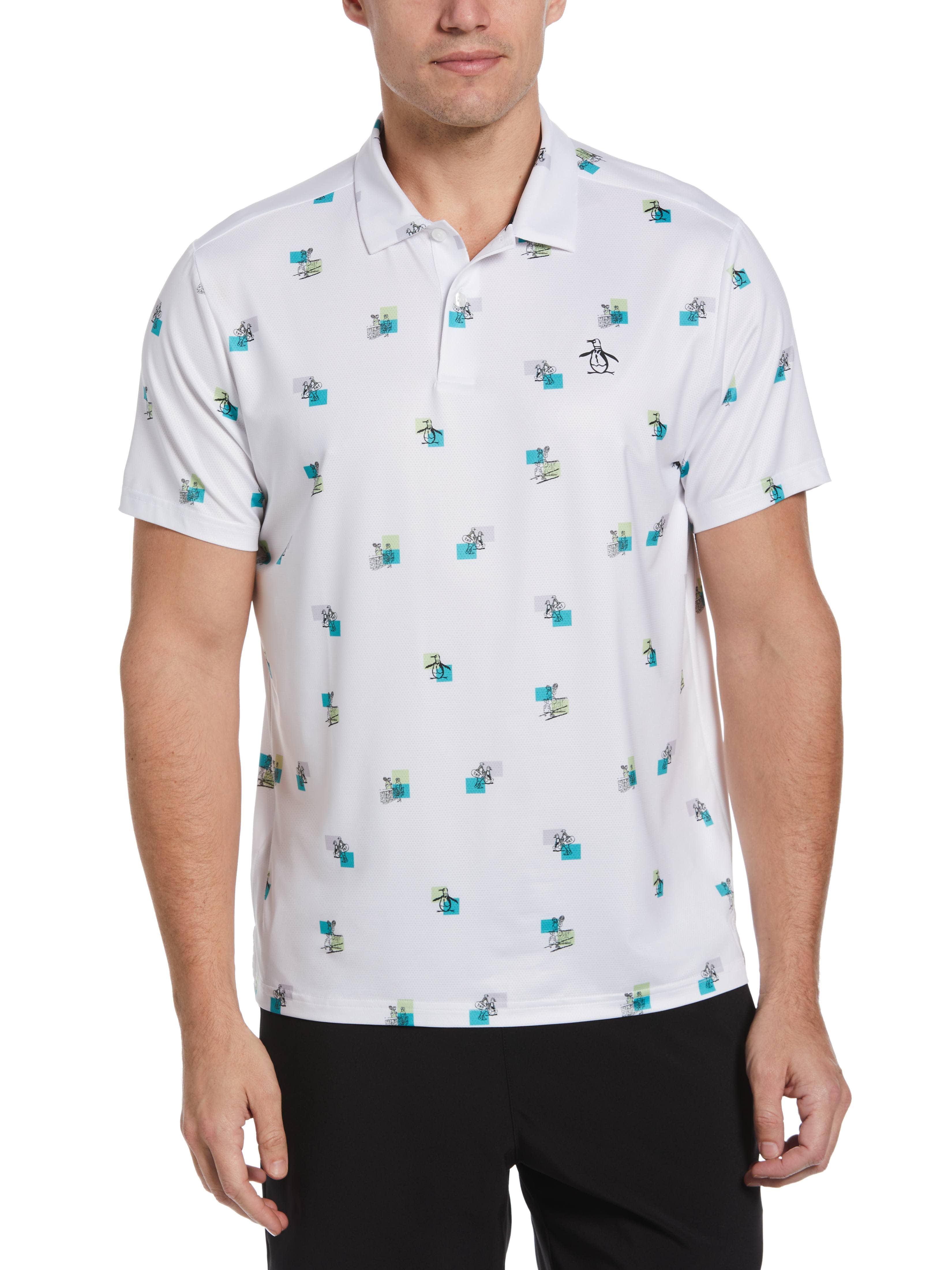 Original Penguin Mens Performance Heritage Print Tennis Polo Shirt, Size Large, White, Polyester/Recycled Polyester/Elastane | Golf Apparel Shop
