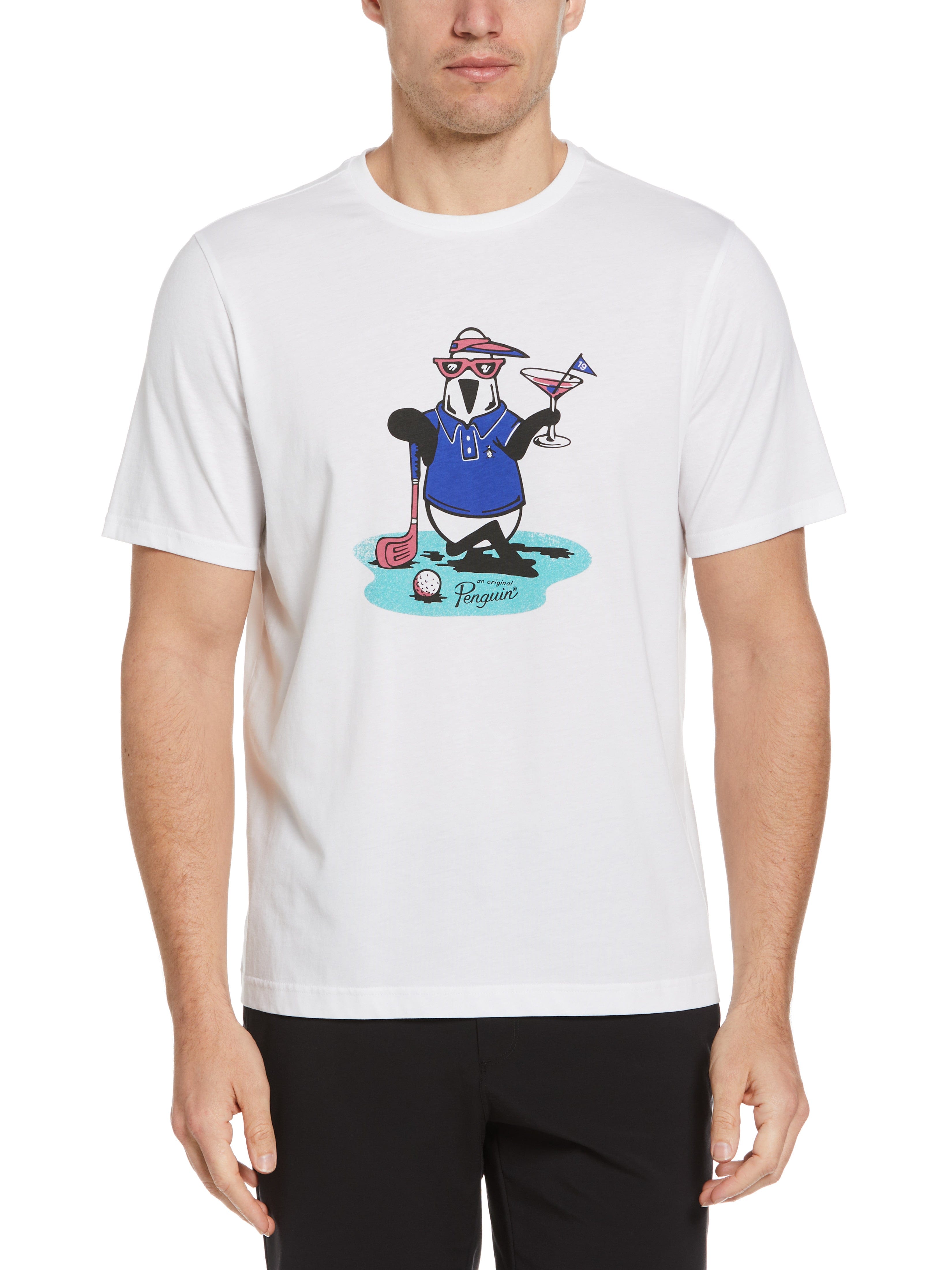 Original Penguin Mens Petes In Da Party Graphic Golf T-Shirt, Size Medium, White, 100% Cotton | Golf Apparel Shop