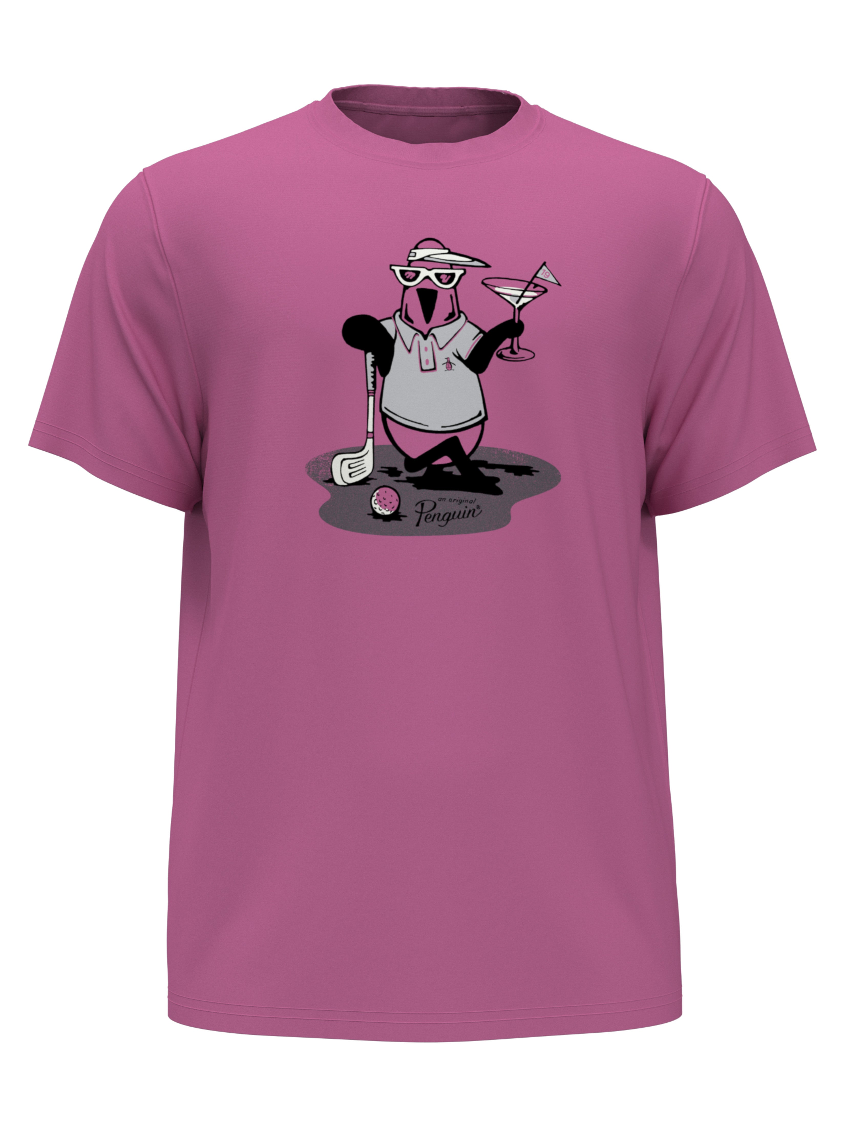 Original Penguin Mens Petes In Da Party Graphic Golf T-Shirt, Size Medium, Rose Bouquet Pink, 100% Cotton | Golf Apparel Shop