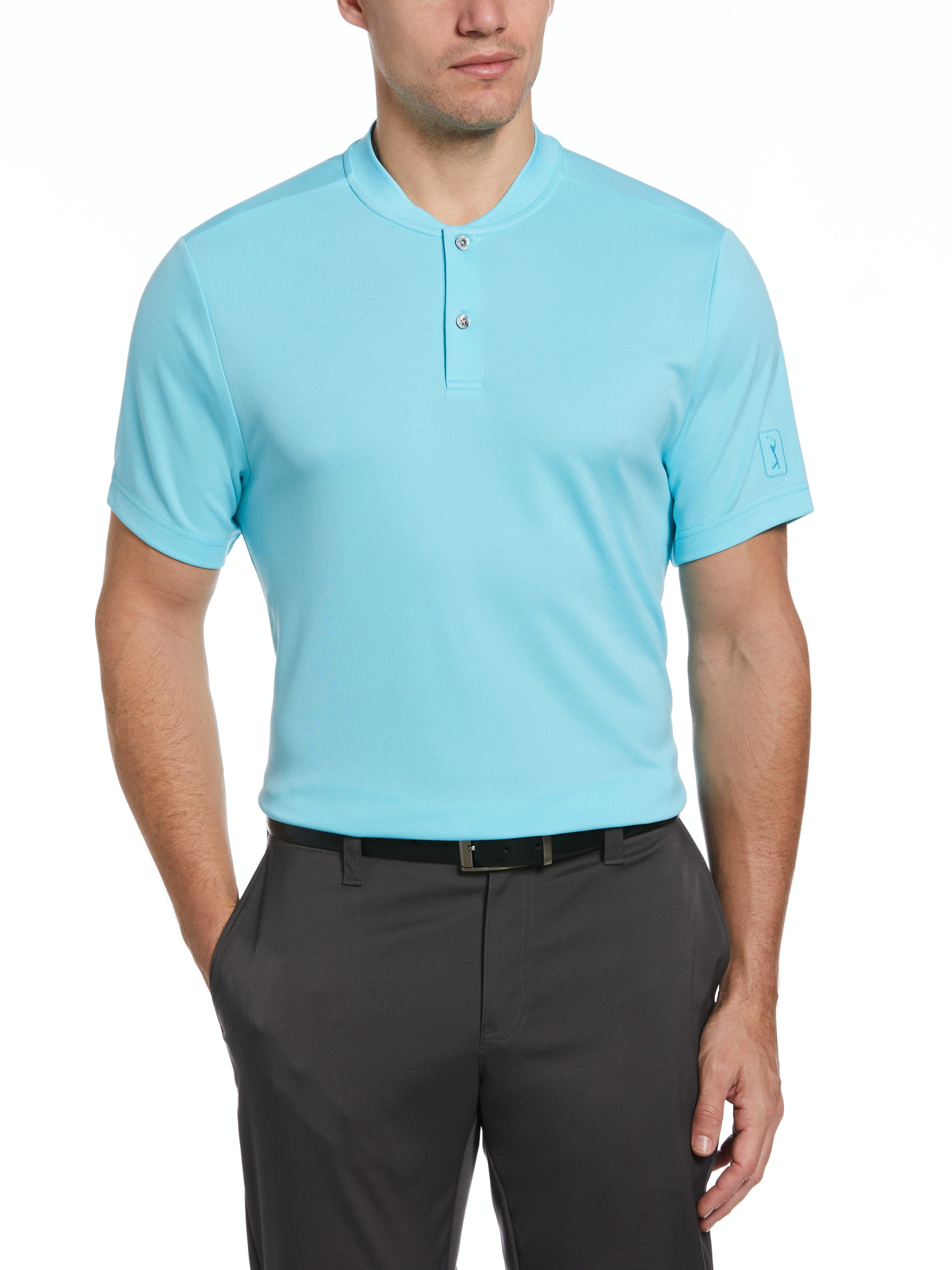 PGA TOUR Apparel Mens Pique Golf Polo Shirt w/ Casual Collar, Size Large, Bluefish, 100% Polyester | Golf Apparel Shop