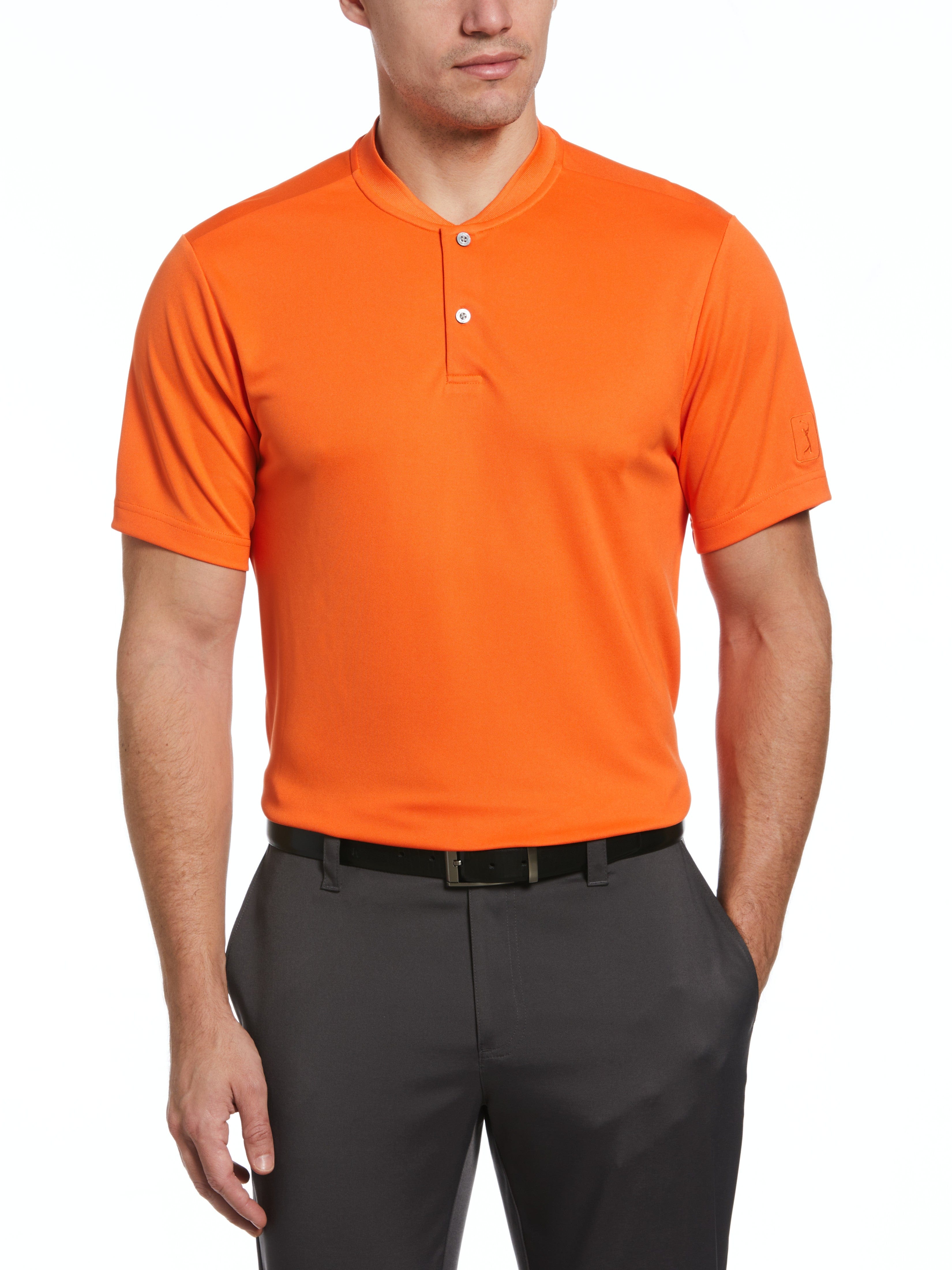 PGA TOUR Apparel Mens Pique Golf Polo Shirt w/ Casual Collar, Size Medium, Vermillion Orange, 100% Polyester | Golf Apparel Shop