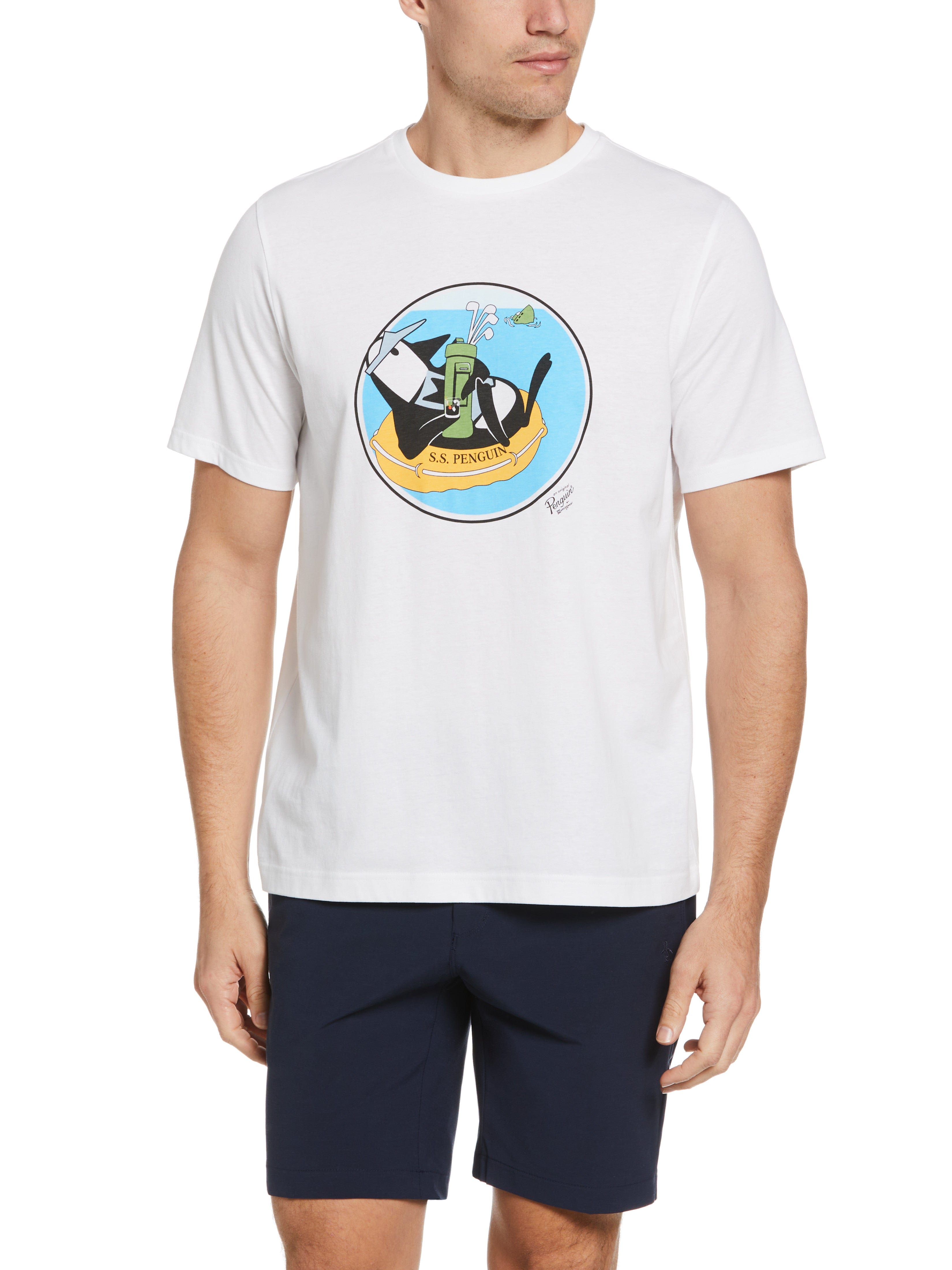 Original Penguin Mens Shipwreck Pete Graphic Golf T-Shirt, Size Small, White, 100% Cotton | Golf Apparel Shop