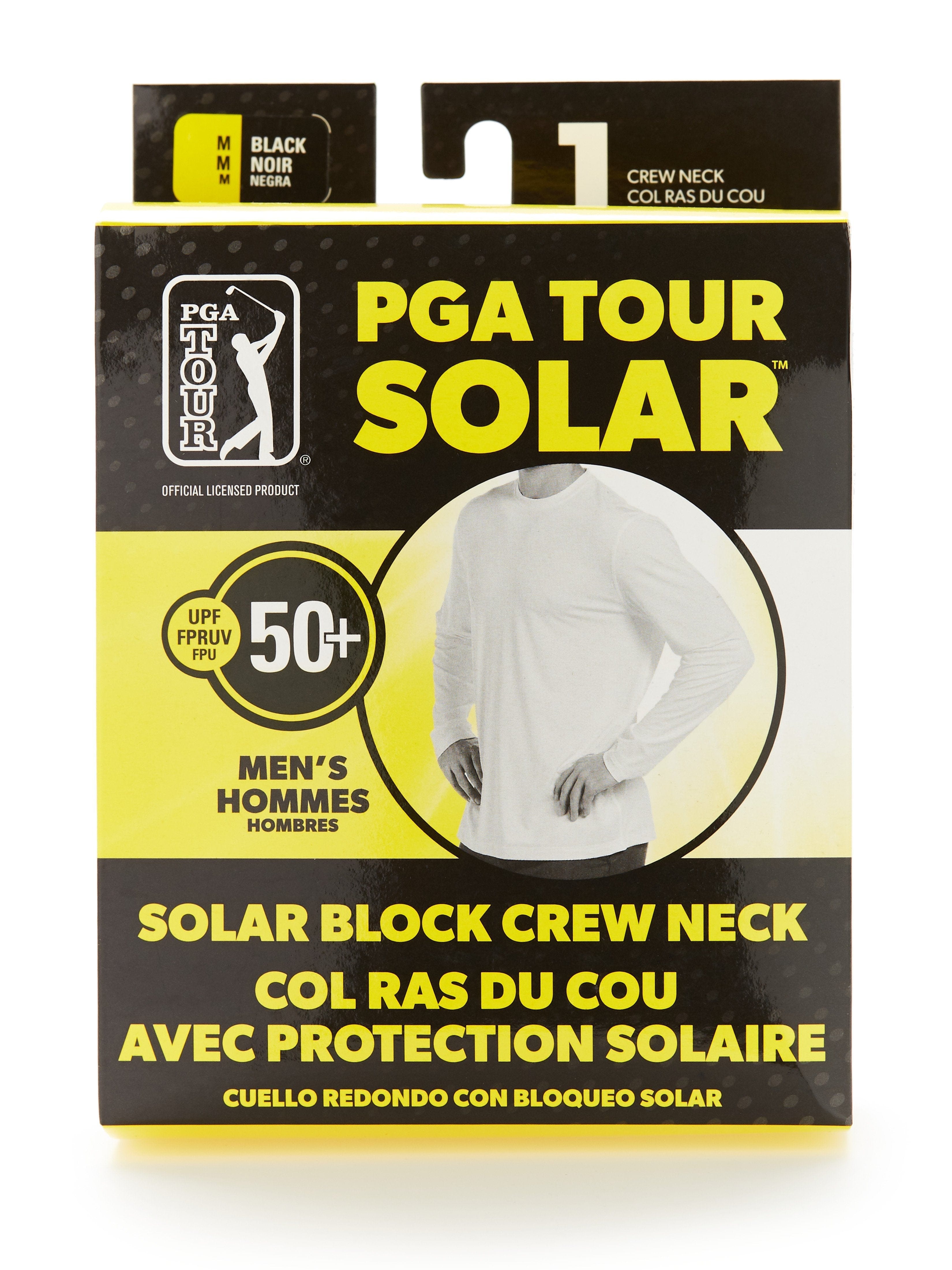 PGA TOUR Apparel Mens Solar Block Crew Top, Size Medium, Black, Polyester/Elastane | Golf Apparel Shop