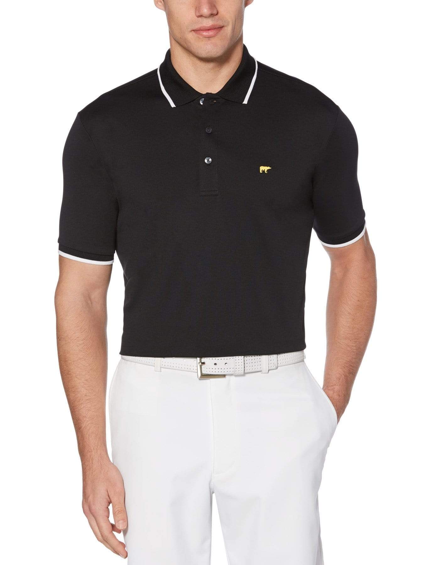 Jack Nicklaus Mens Solid Golf Polo Shirt w/ Cuff Tipping, Size Large, Black, 100% Polyester | Golf Apparel Shop