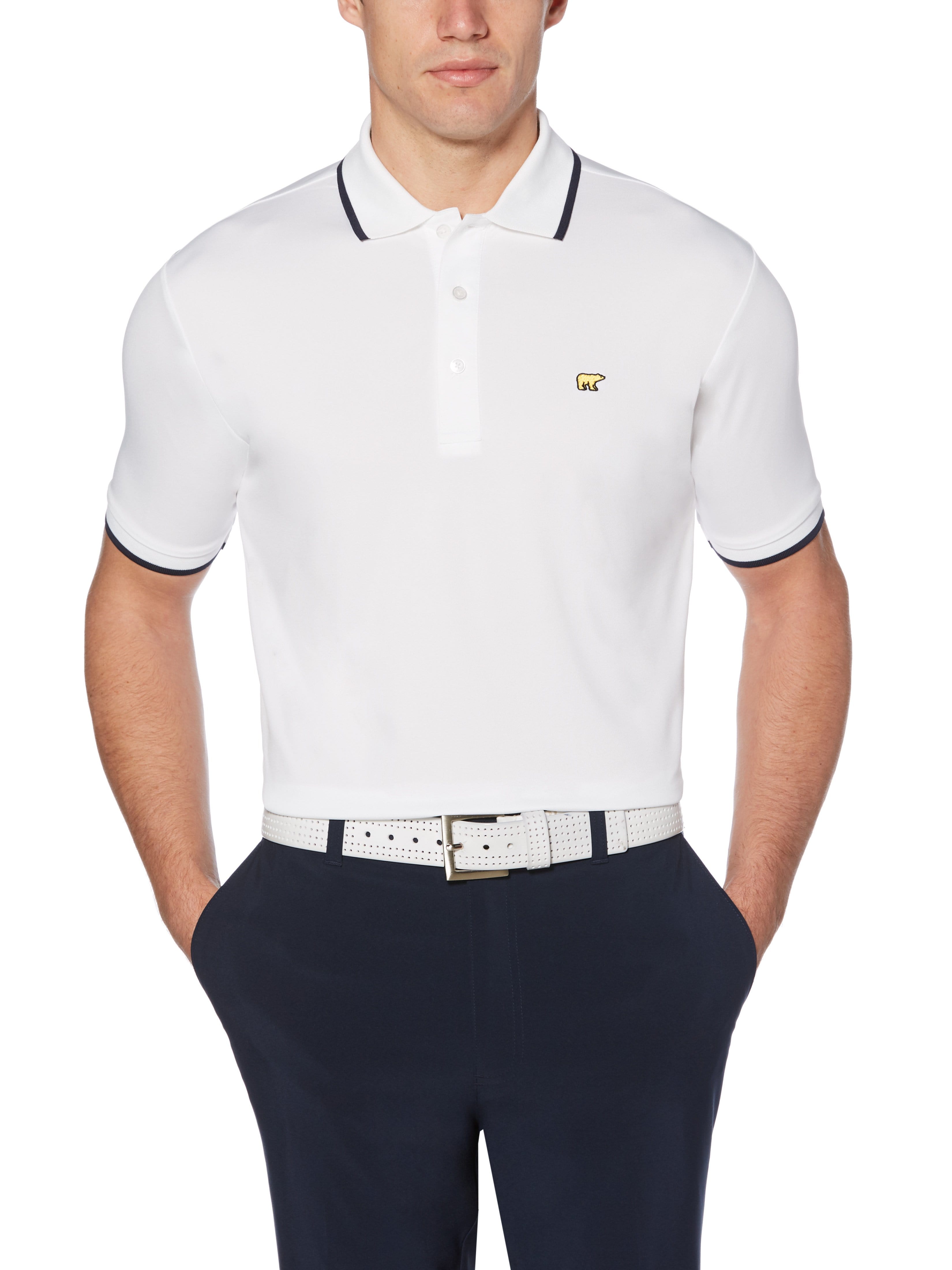 Jack Nicklaus Mens Solid Golf Polo Shirt w/ Cuff Tipping, Size Small, White, 100% Polyester | Golf Apparel Shop