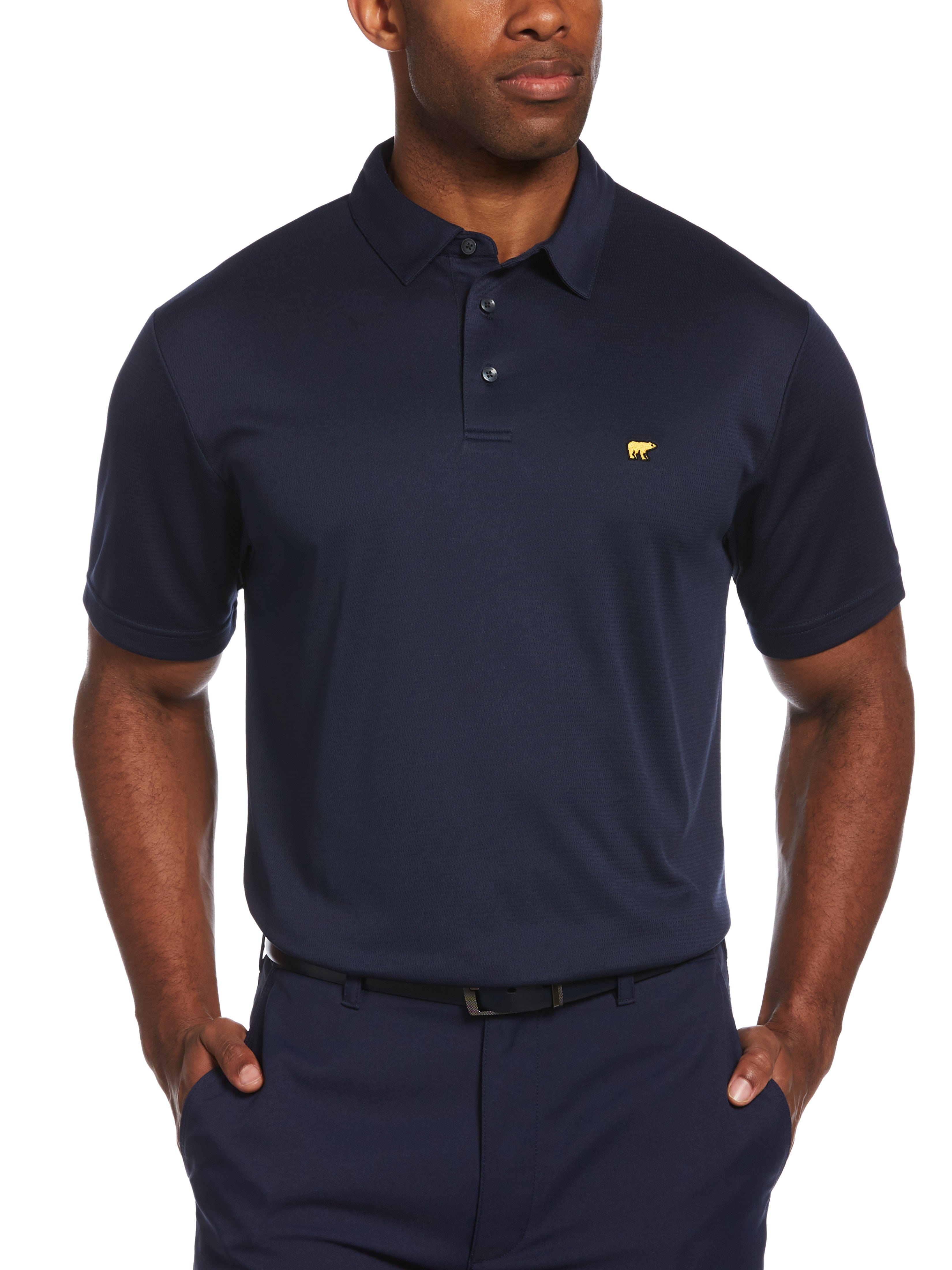 Jack Nicklaus Mens Solid Textured Golf Polo Shirt, Size Small, Classic Navy Blue, 100% Polyester | Golf Apparel Shop