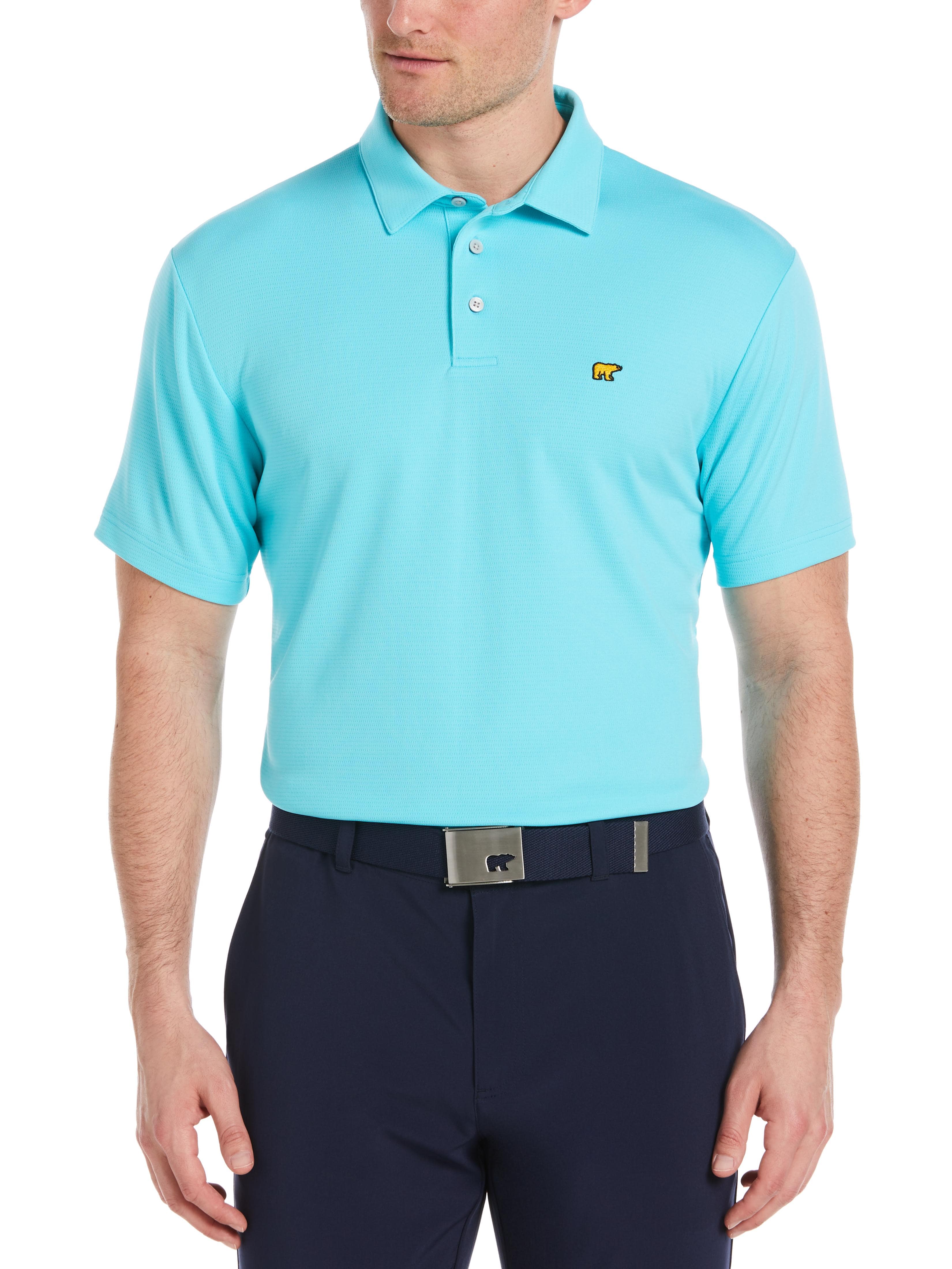 Jack Nicklaus Mens Solid Textured Golf Polo Shirt, Size Medium, Blue Curacao, 100% Polyester | Golf Apparel Shop