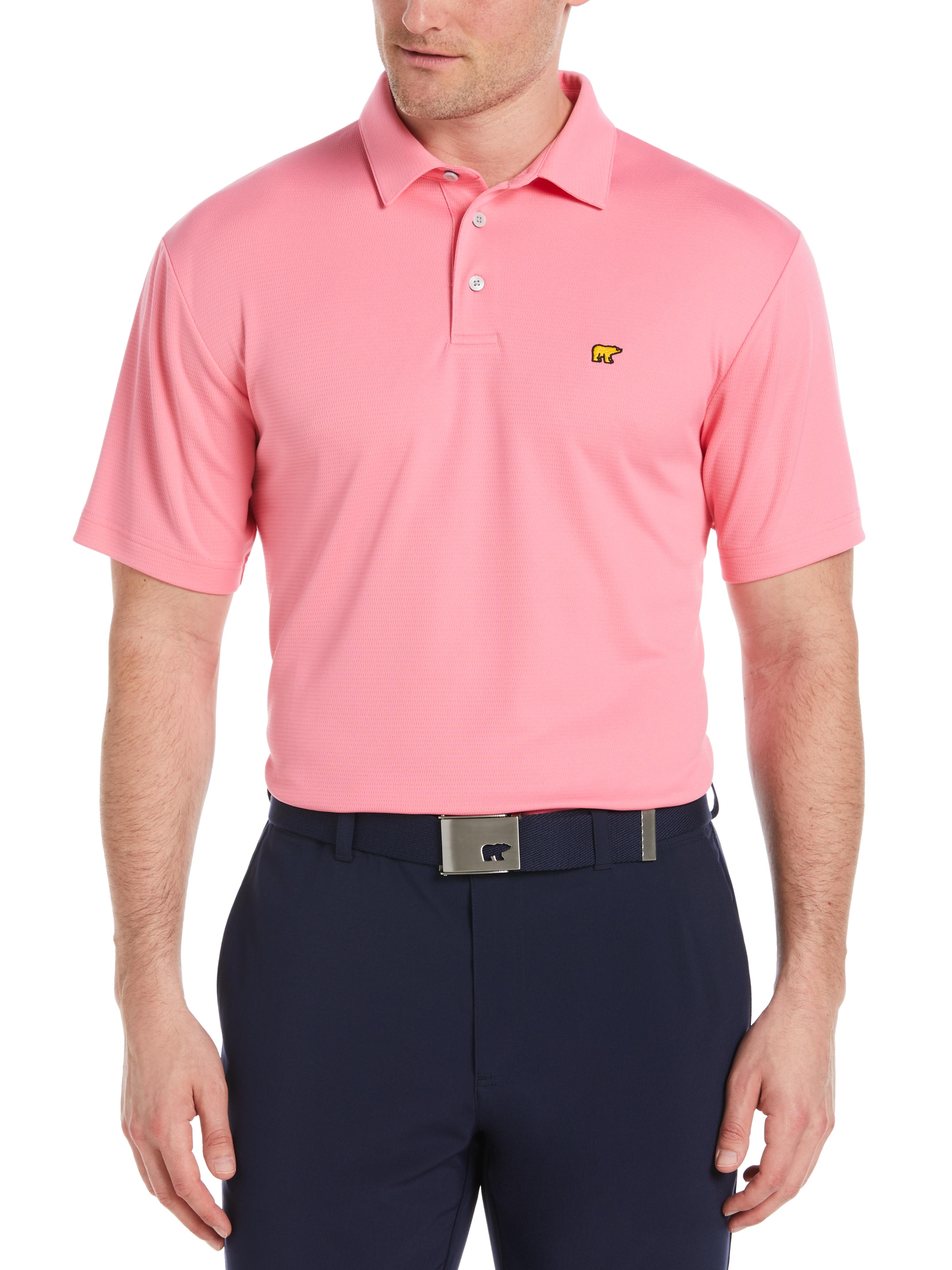 Jack Nicklaus Mens Solid Textured Golf Polo Shirt, Size Large, Flowering Ginger Pink, 100% Polyester | Golf Apparel Shop