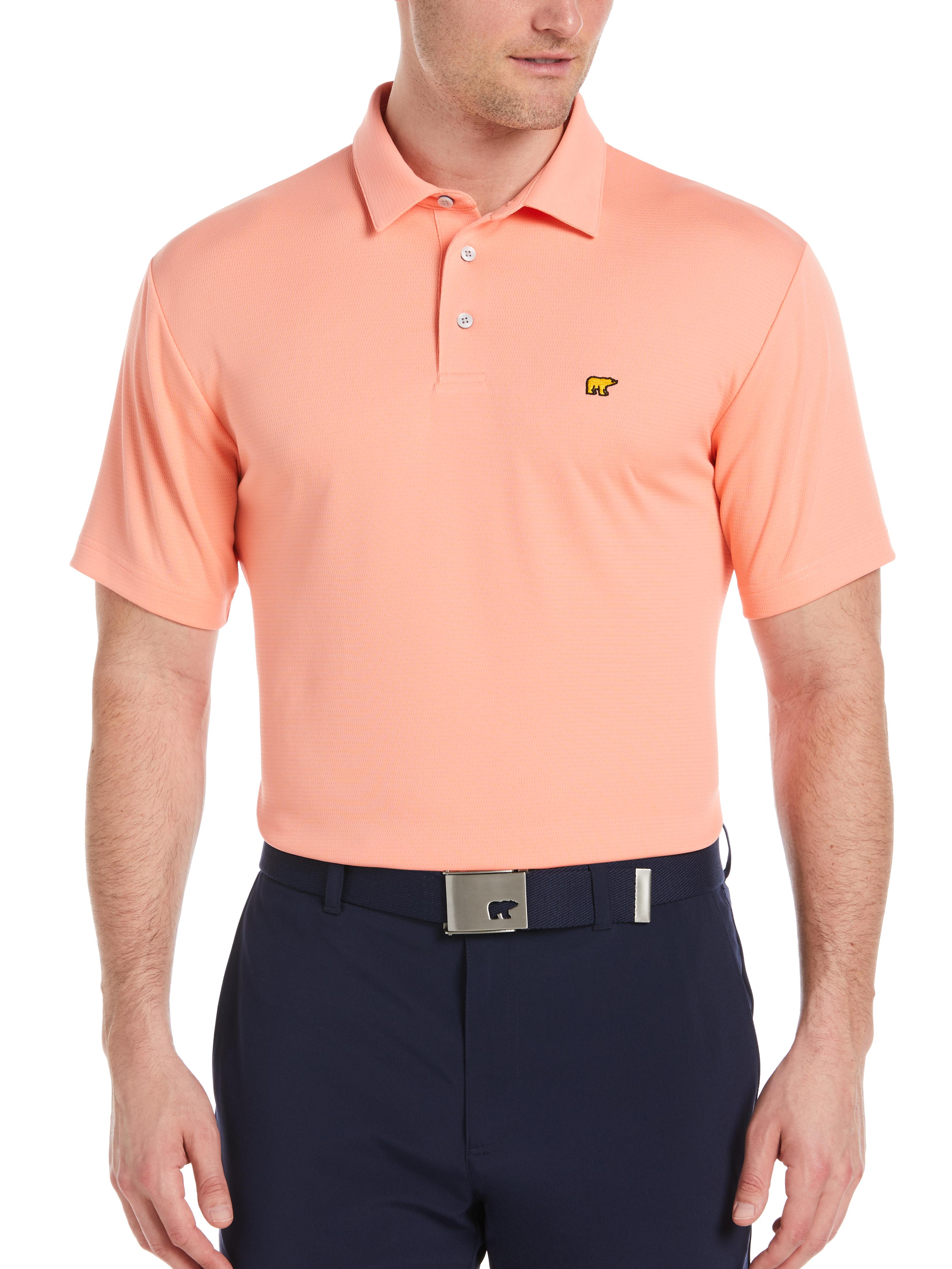 Jack Nicklaus Mens Solid Textured Golf Polo Shirt, Size Large, Desert Flower Pink, 100% Polyester | Golf Apparel Shop