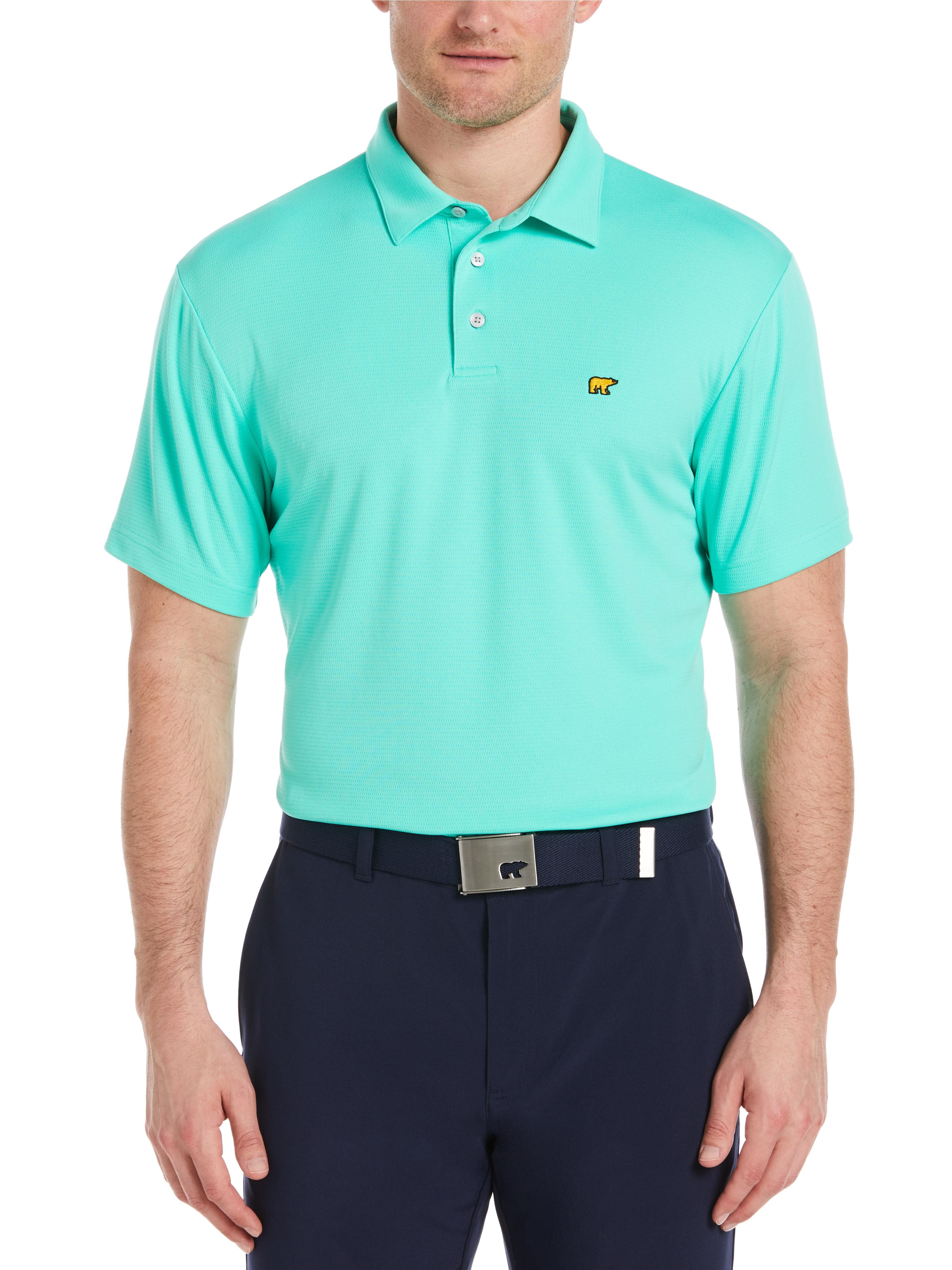 Jack Nicklaus Mens Solid Textured Golf Polo Shirt, Size Large, Biscay Green, 100% Polyester | Golf Apparel Shop