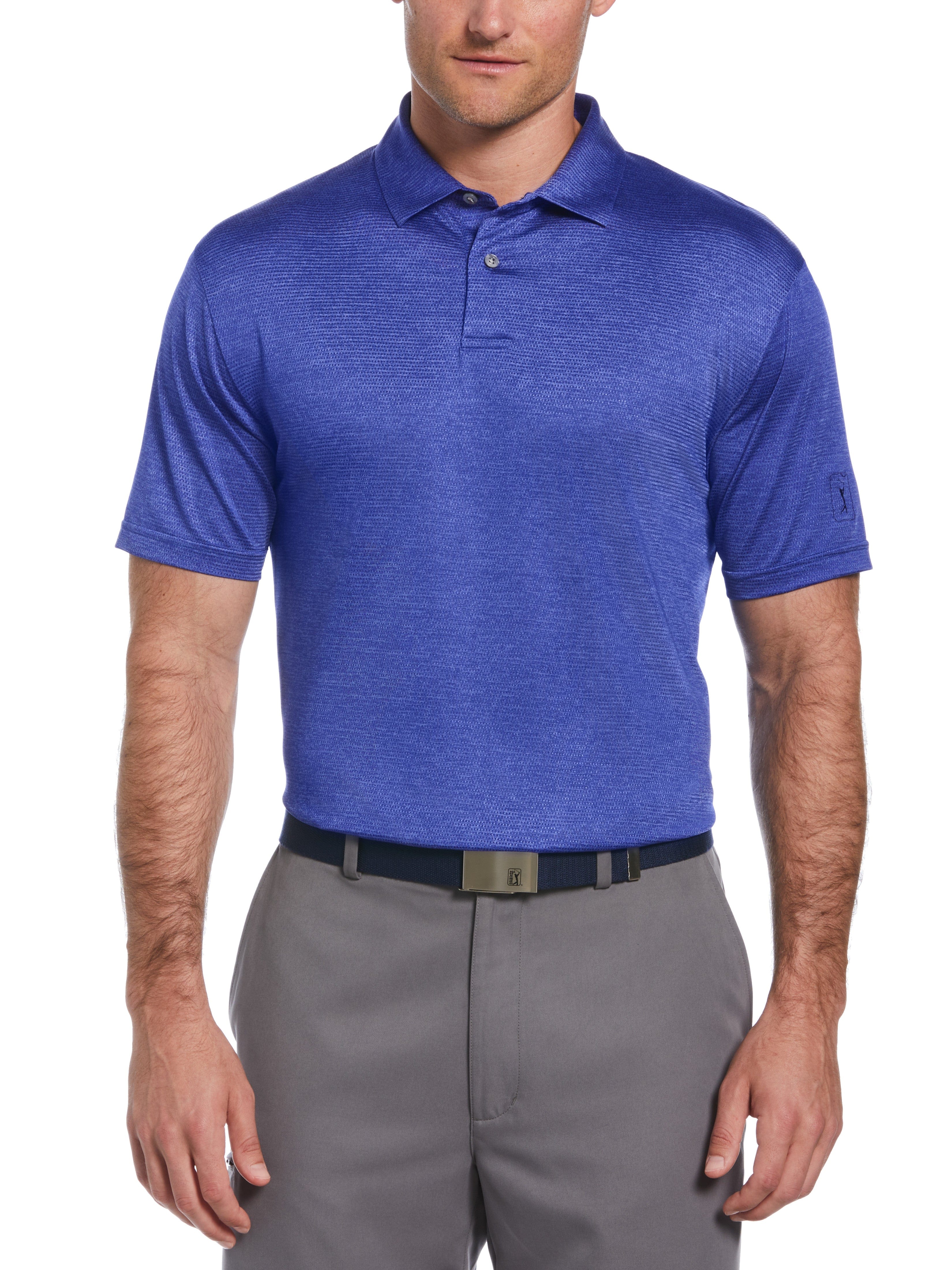 PGA TOUR Apparel Mens Space Dye Texture Golf Polo Shirt, Size Medium, Light Dazzling Blue Heather, 100% Polyester | Golf Apparel Shop