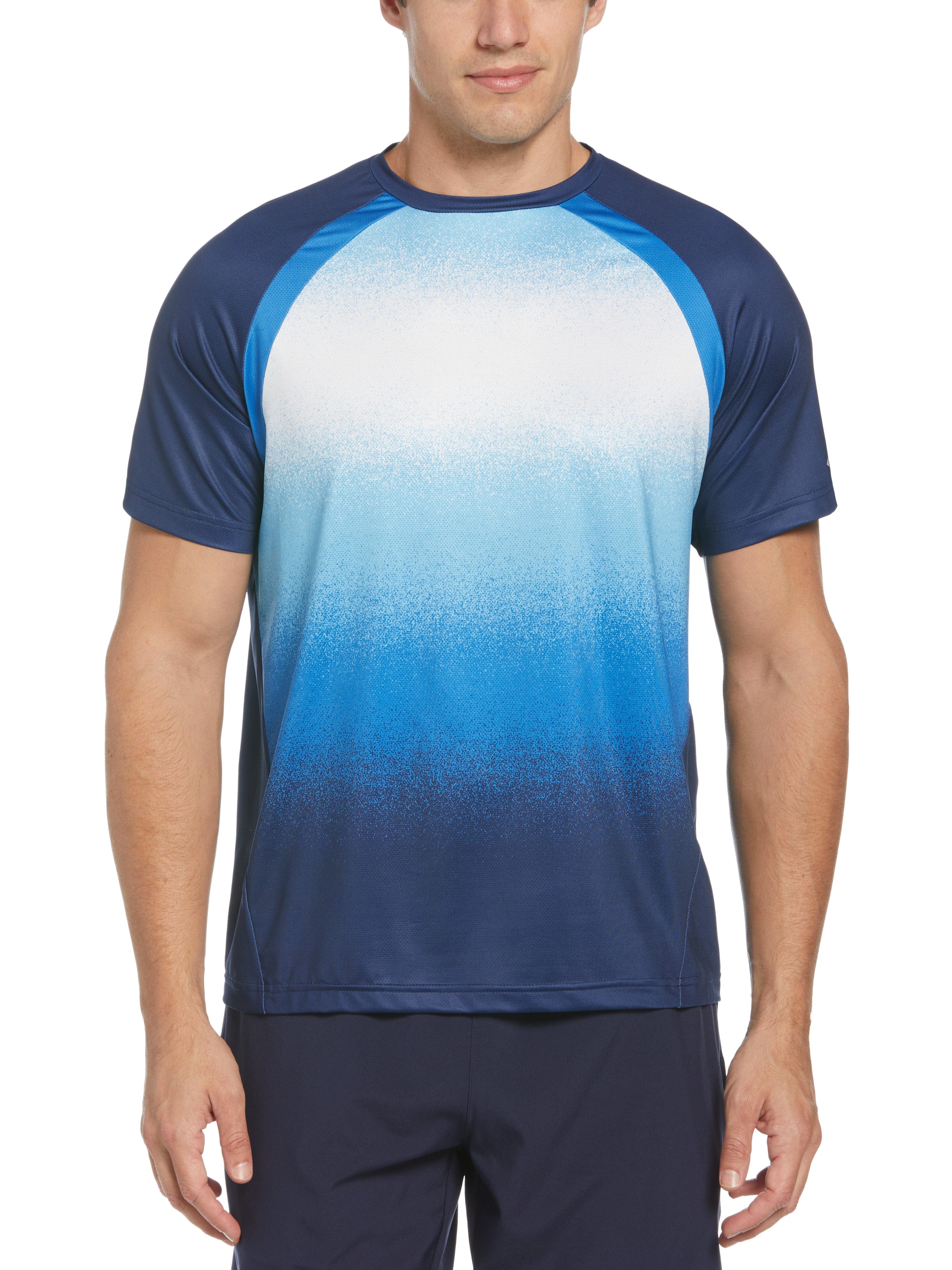 Grand Slam Mens Spray Gradient Printed Tennis T-Shirt, Size Large, Blue Depths, Polyester/Spandex | Golf Apparel Shop