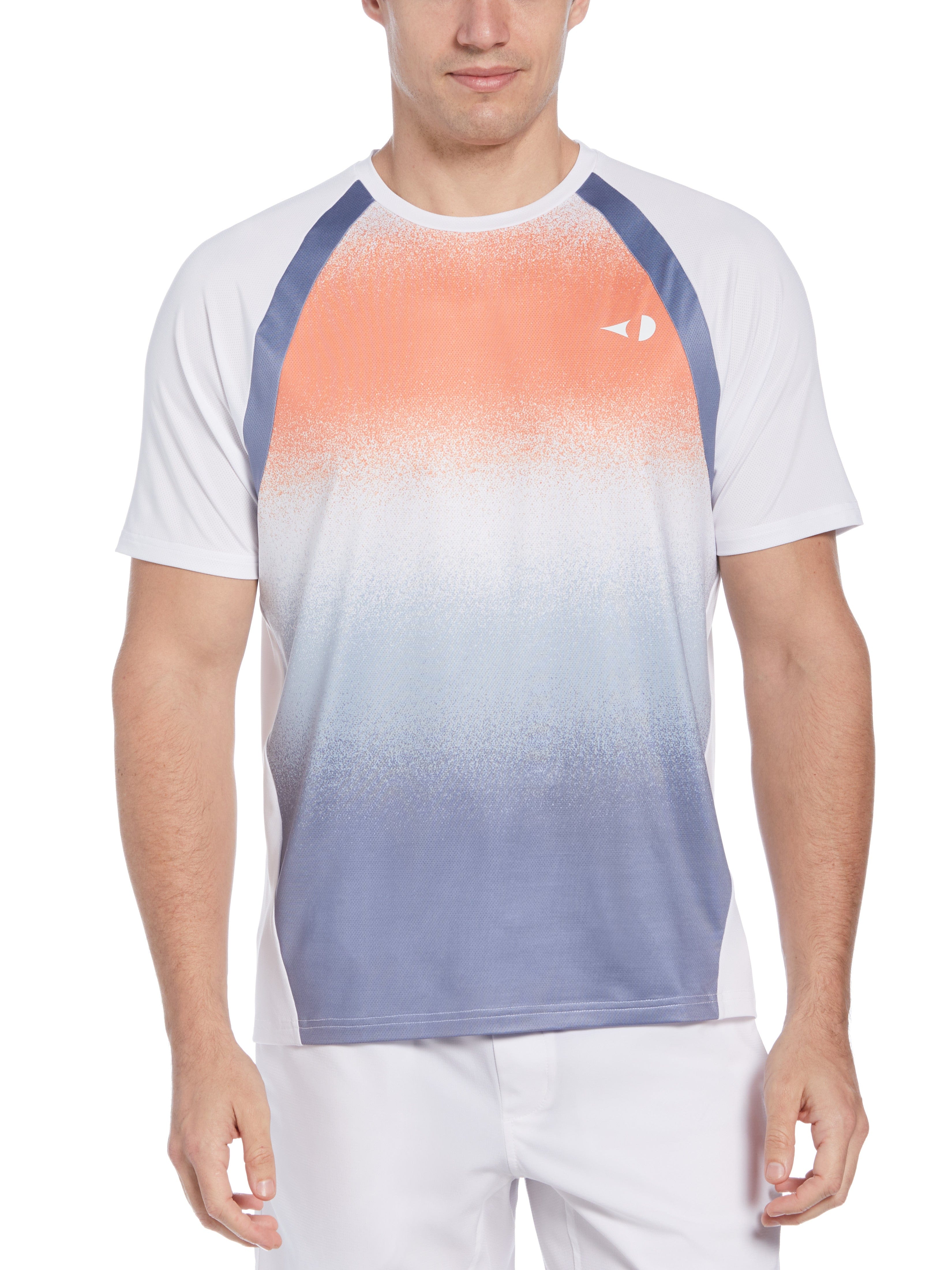 Grand Slam Mens Spray Gradient Printed Tennis T-Shirt, Size Large, Bright Wh/Candied Yams White, Polyester/Spandex | Golf Apparel Shop
