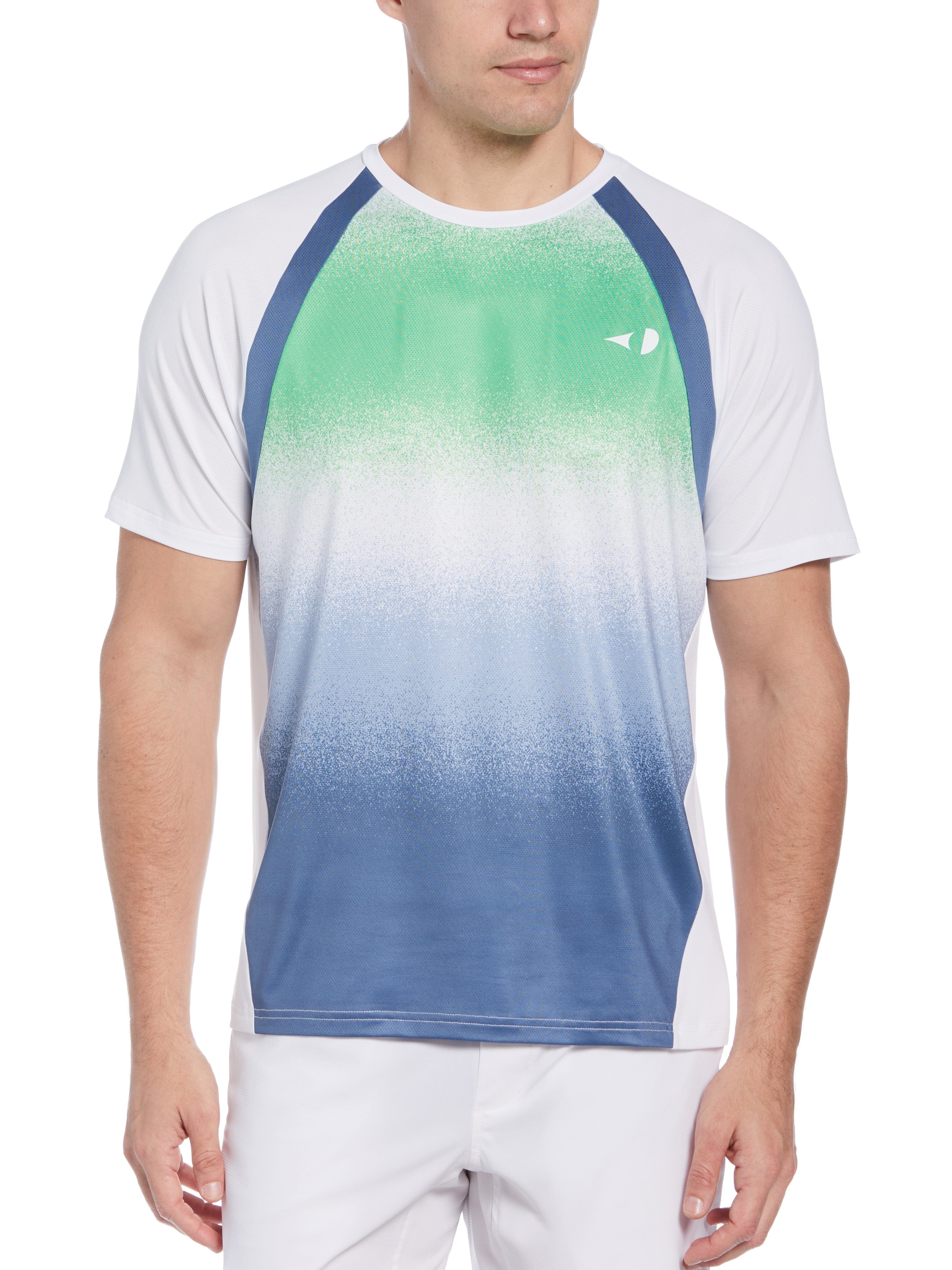 Grand Slam Mens Spray Gradient Printed Tennis T-Shirt, Size Medium, White, Polyester/Spandex | Golf Apparel Shop