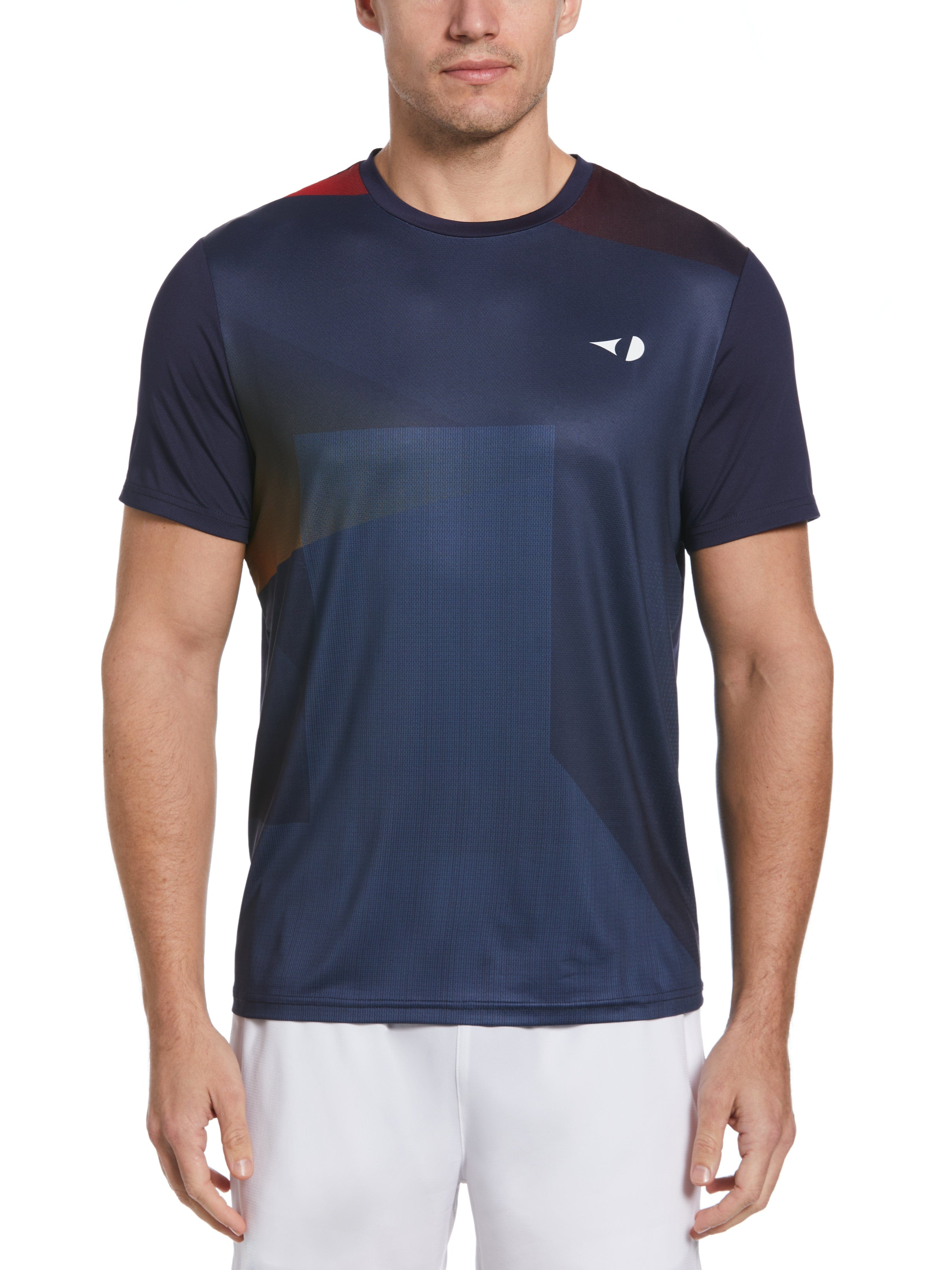 Grand Slam Mens Stacked Geometric Print Tennis T-Shirt, Size Small, Navy Blue, Polyester/Spandex | Golf Apparel Shop