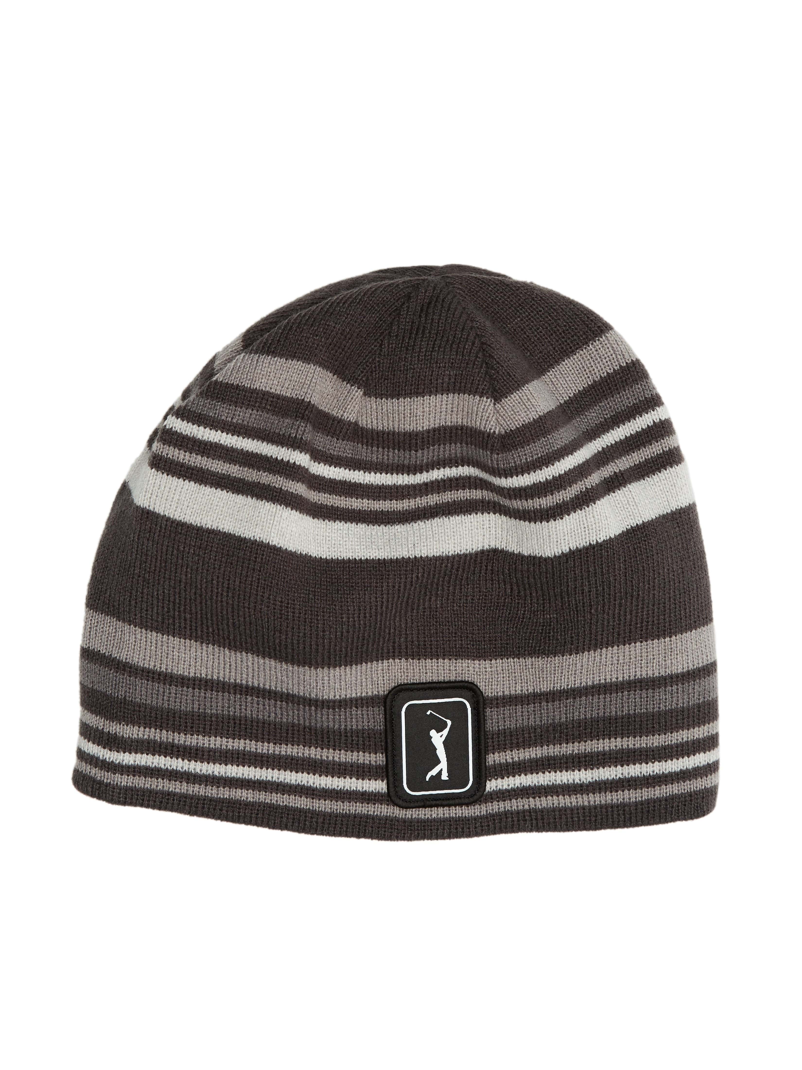 PGA TOUR Apparel Mens Striped Reversible Beanie Hat, Asphalt Gray, 100% Acrylic | Golf Apparel Shop