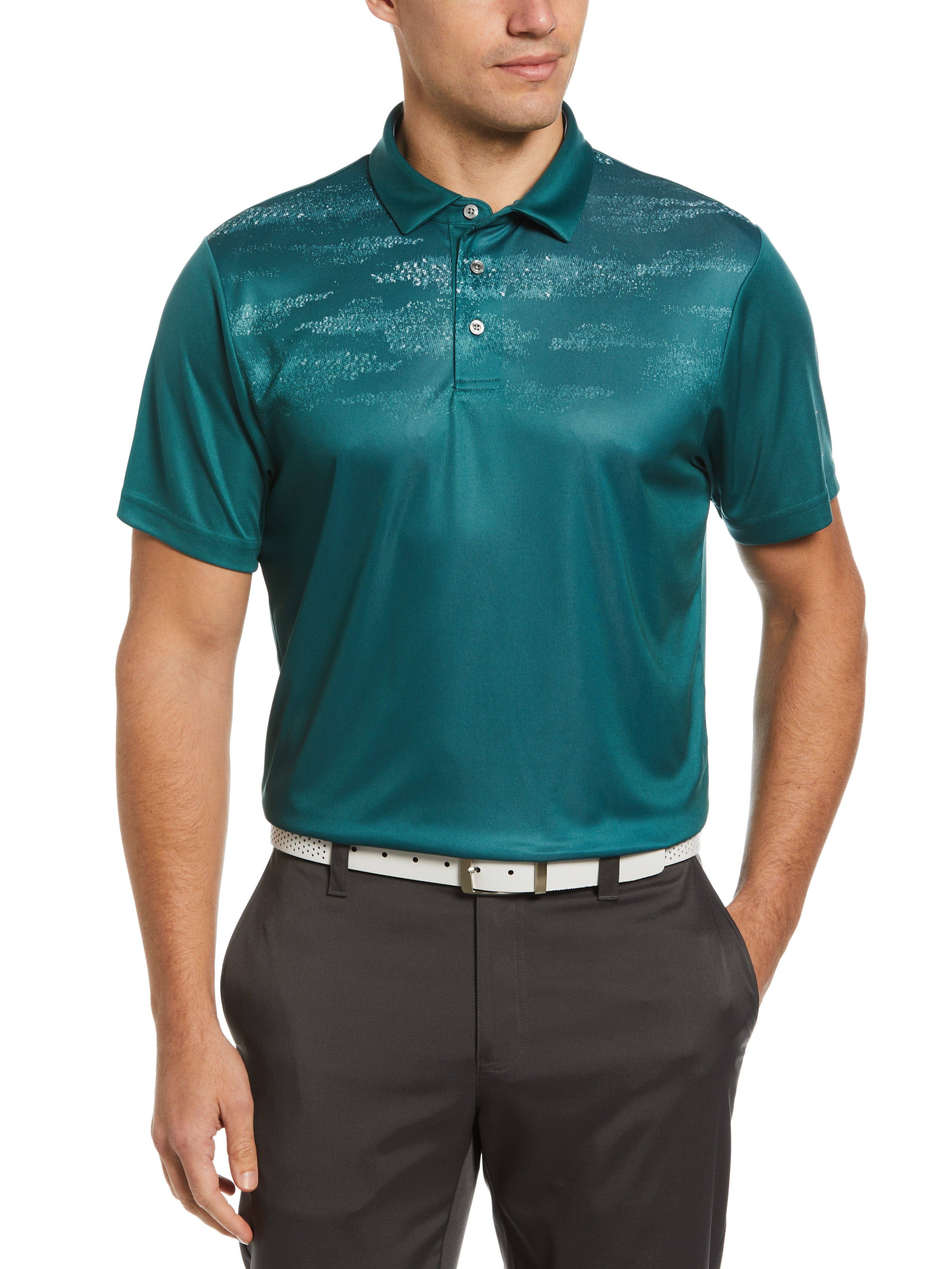 PGA TOUR Apparel Mens Terrain Texture Golf Polo Shirt, Size Large, Green Heron, 100% Polyester | Golf Apparel Shop