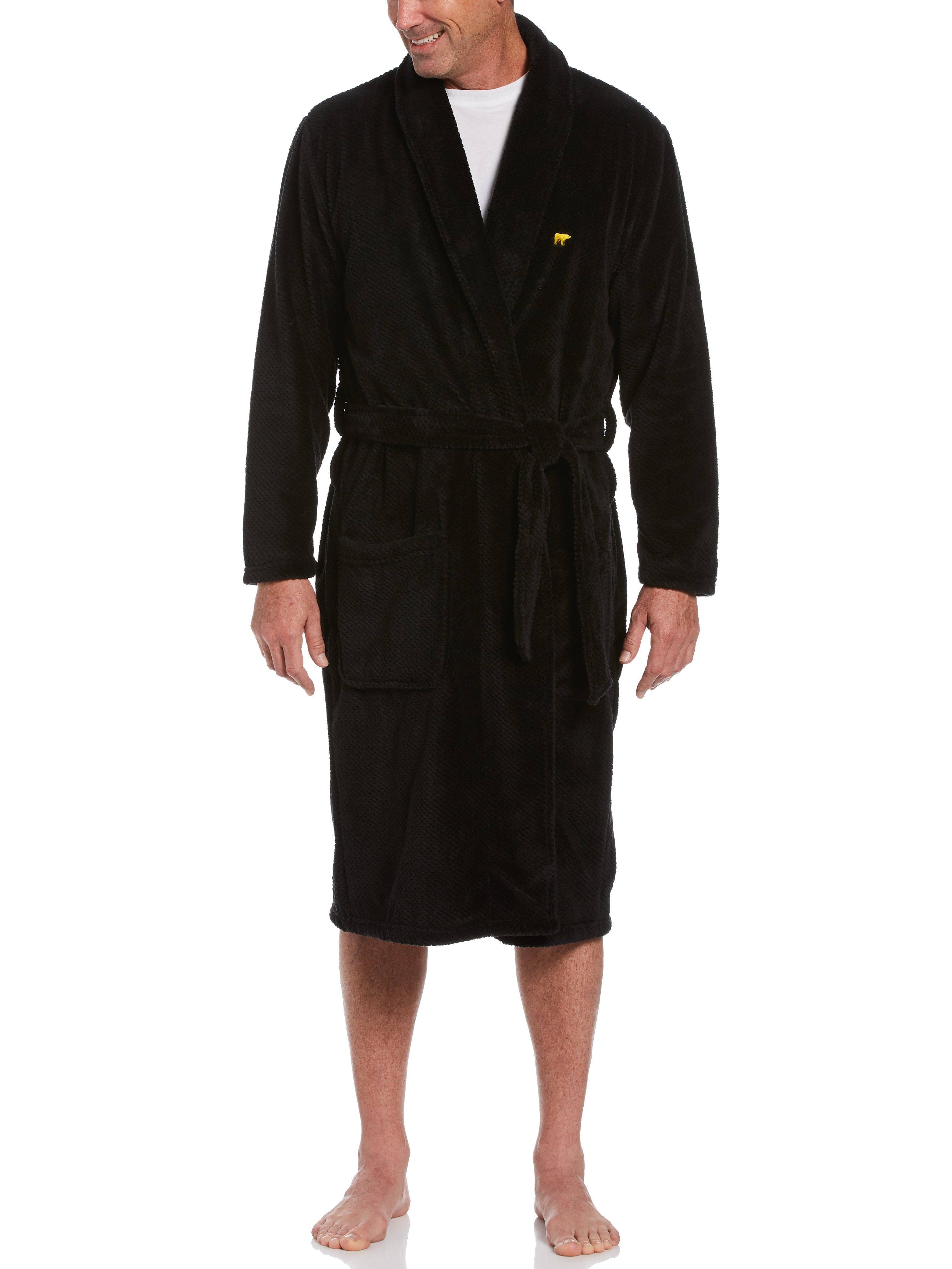 Jack Nicklaus Mens Textured Fleece Robe, Jet Black Gray, 100% Polyester | Golf Apparel Shop