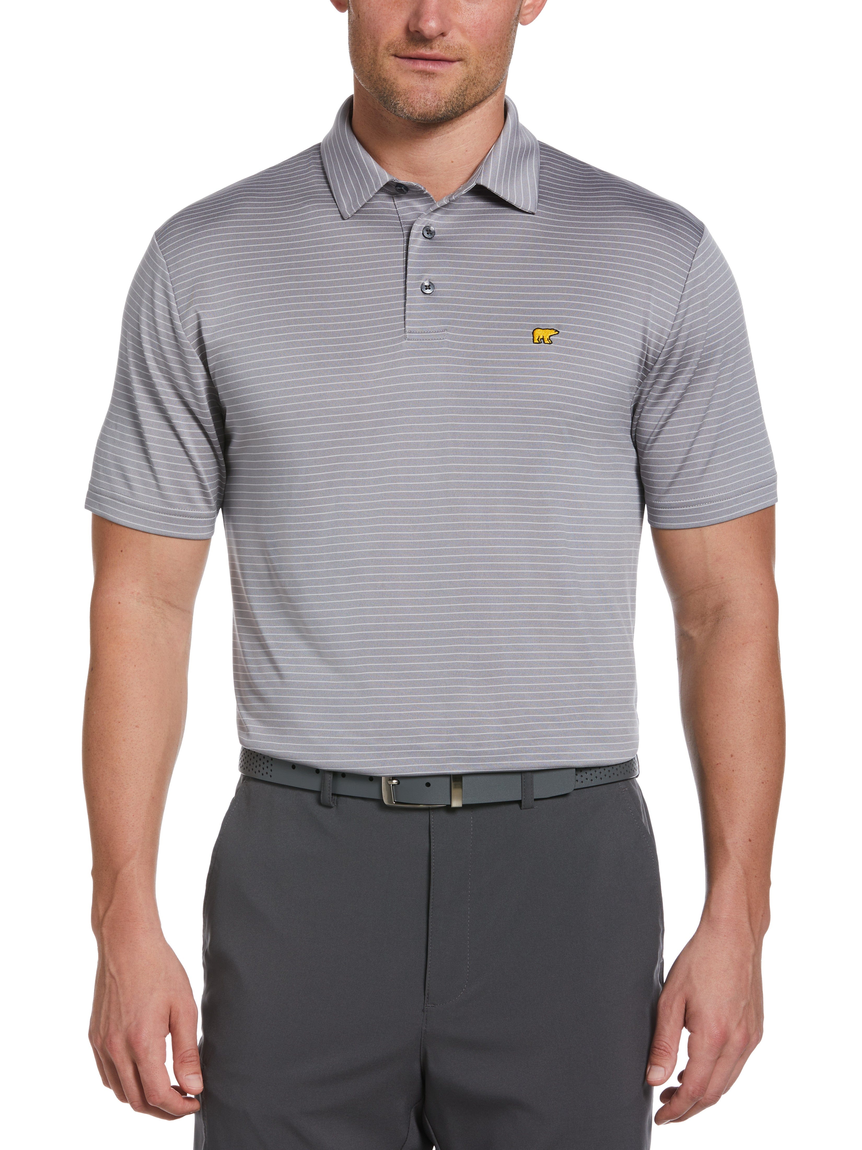 Jack Nicklaus Mens Two Color Stripe Golf Polo Shirt, Size Medium, Tradewinds Gray, 100% Polyester | Golf Apparel Shop