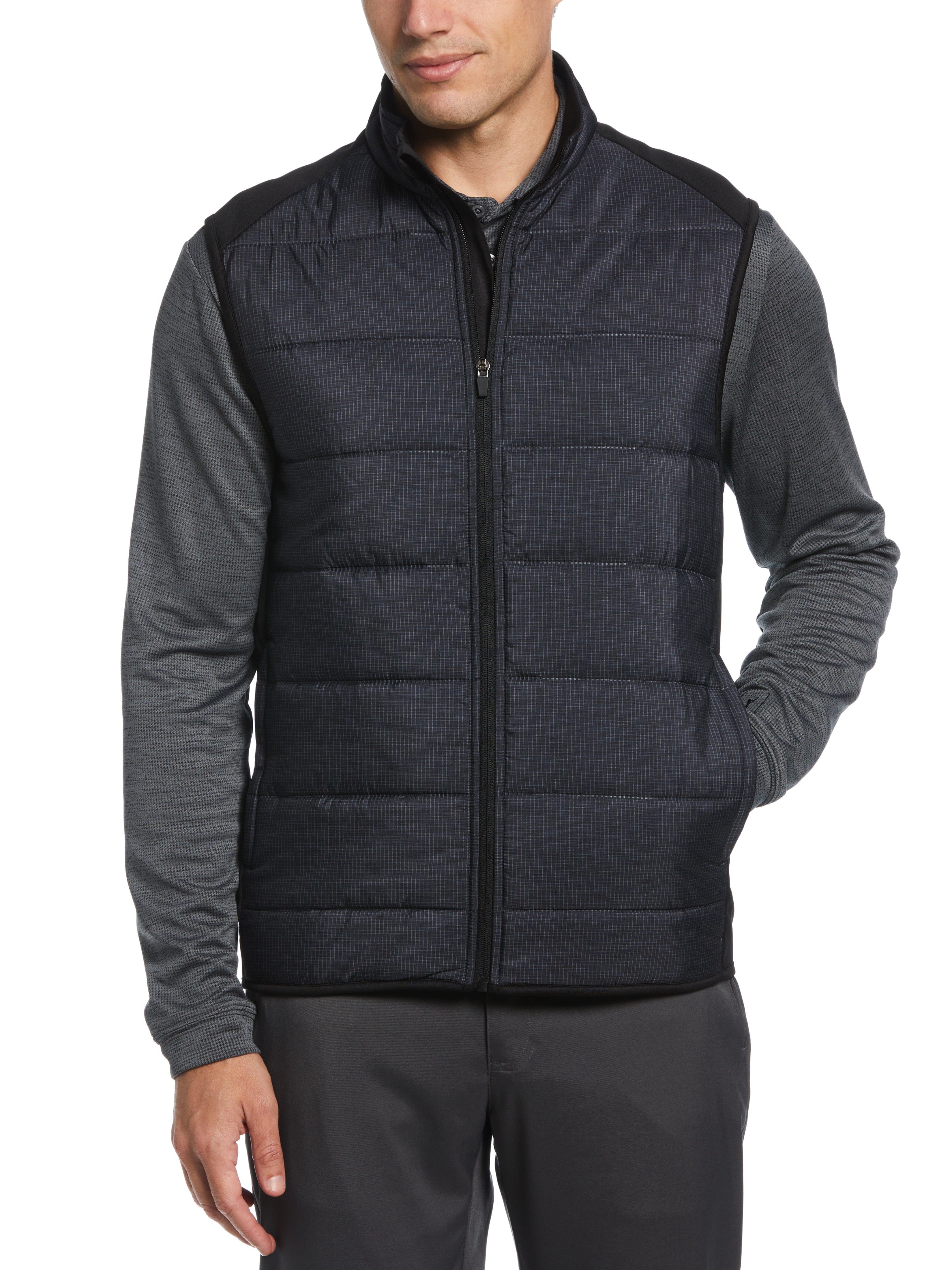 PGA TOUR Apparel Mens Ultrasonic Print Full Zip Golf Vest Jacket Top, Size 3XL, Black, 100% Polyester | Golf Apparel Shop