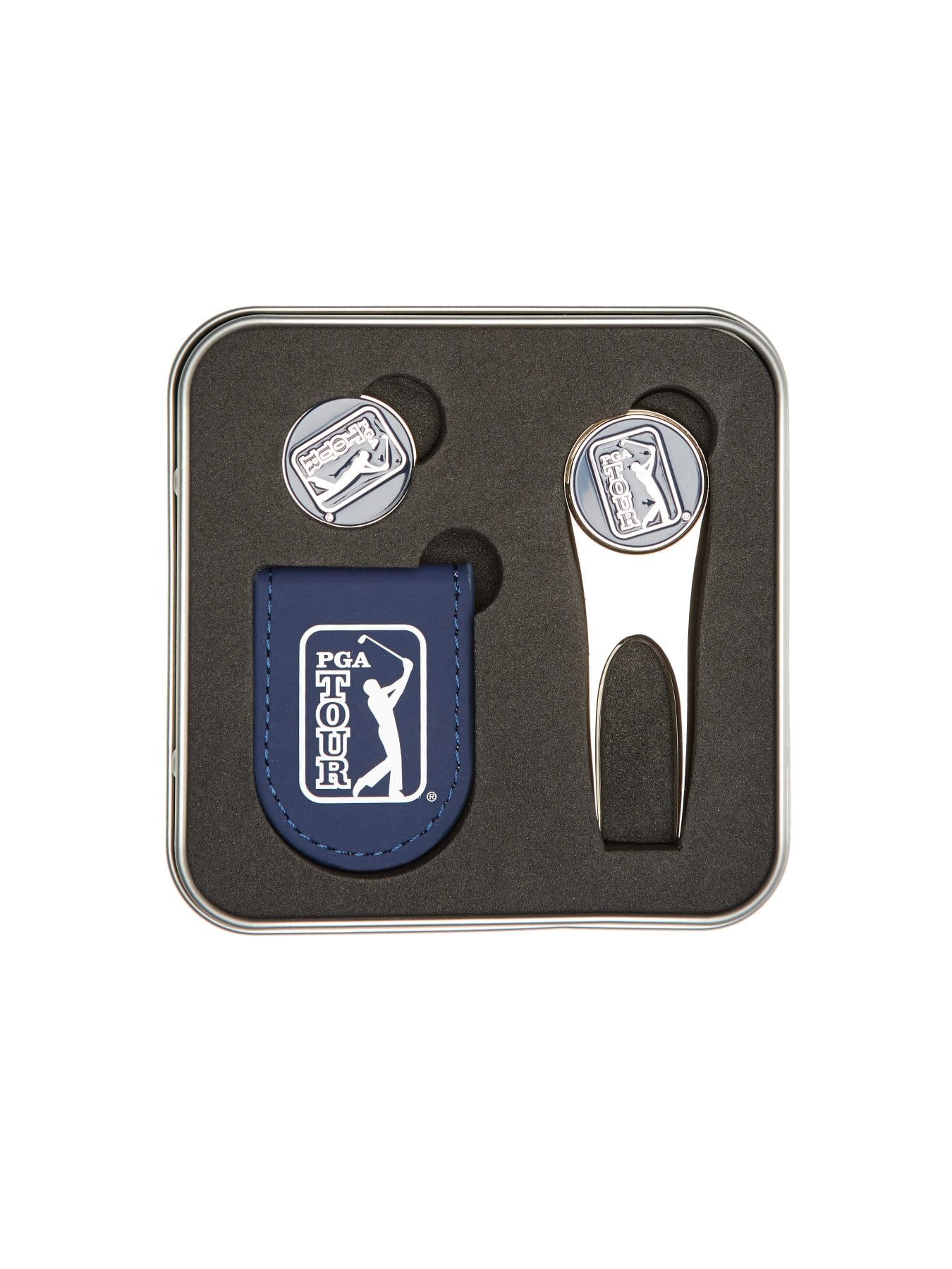 PGA TOUR Apparel Pocket Clip Tin Gift Set, Dark Navy Blue, 100% Pu | Golf Apparel Shop