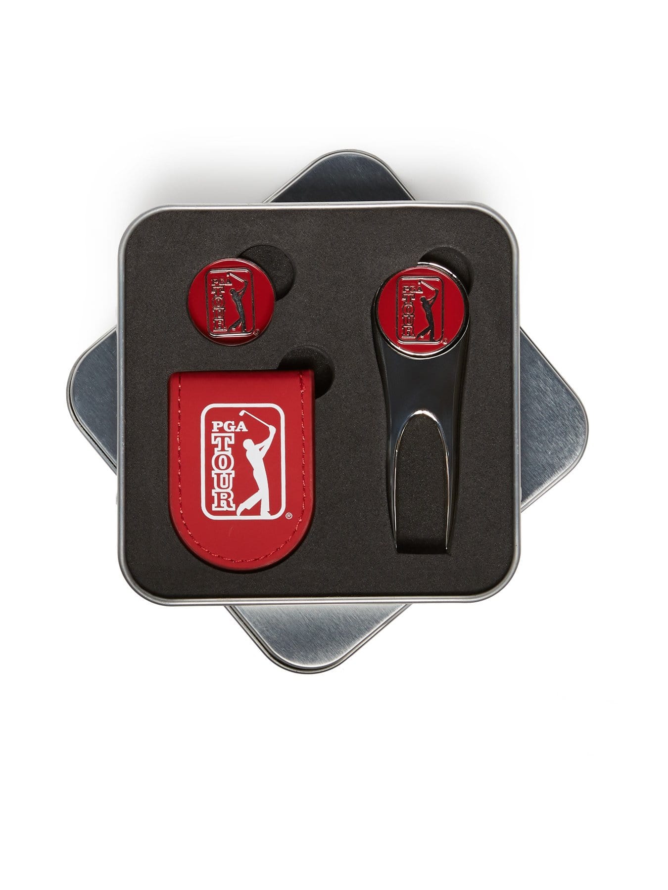 PGA TOUR Apparel Pocket Clip Tin Gift Set, Tango Red, 100% Pu | Golf Apparel Shop