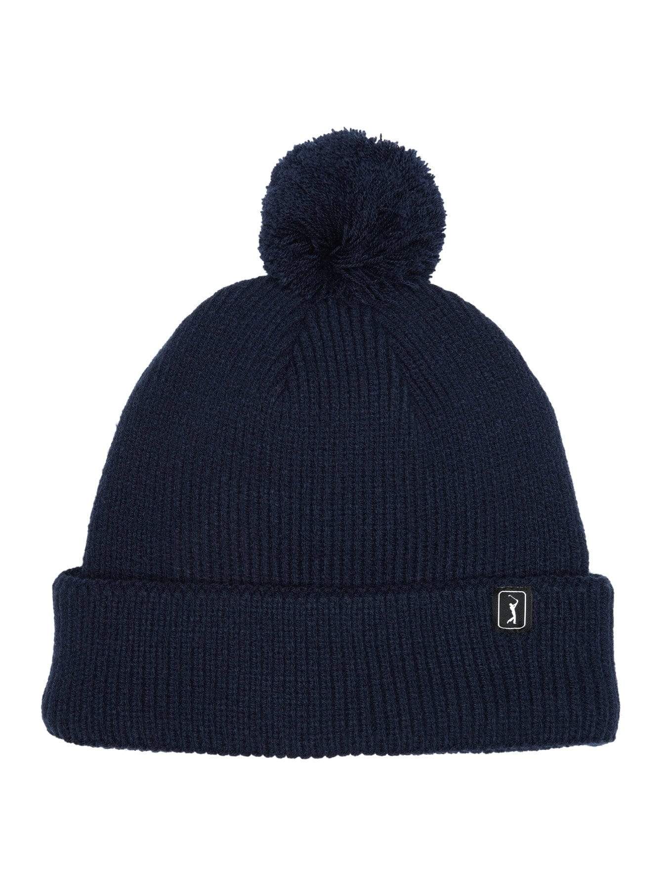 PGA TOUR Apparel Pom Pom Beanie Hat, Dark Navy Blue, 100% Acrylic | Golf Apparel Shop