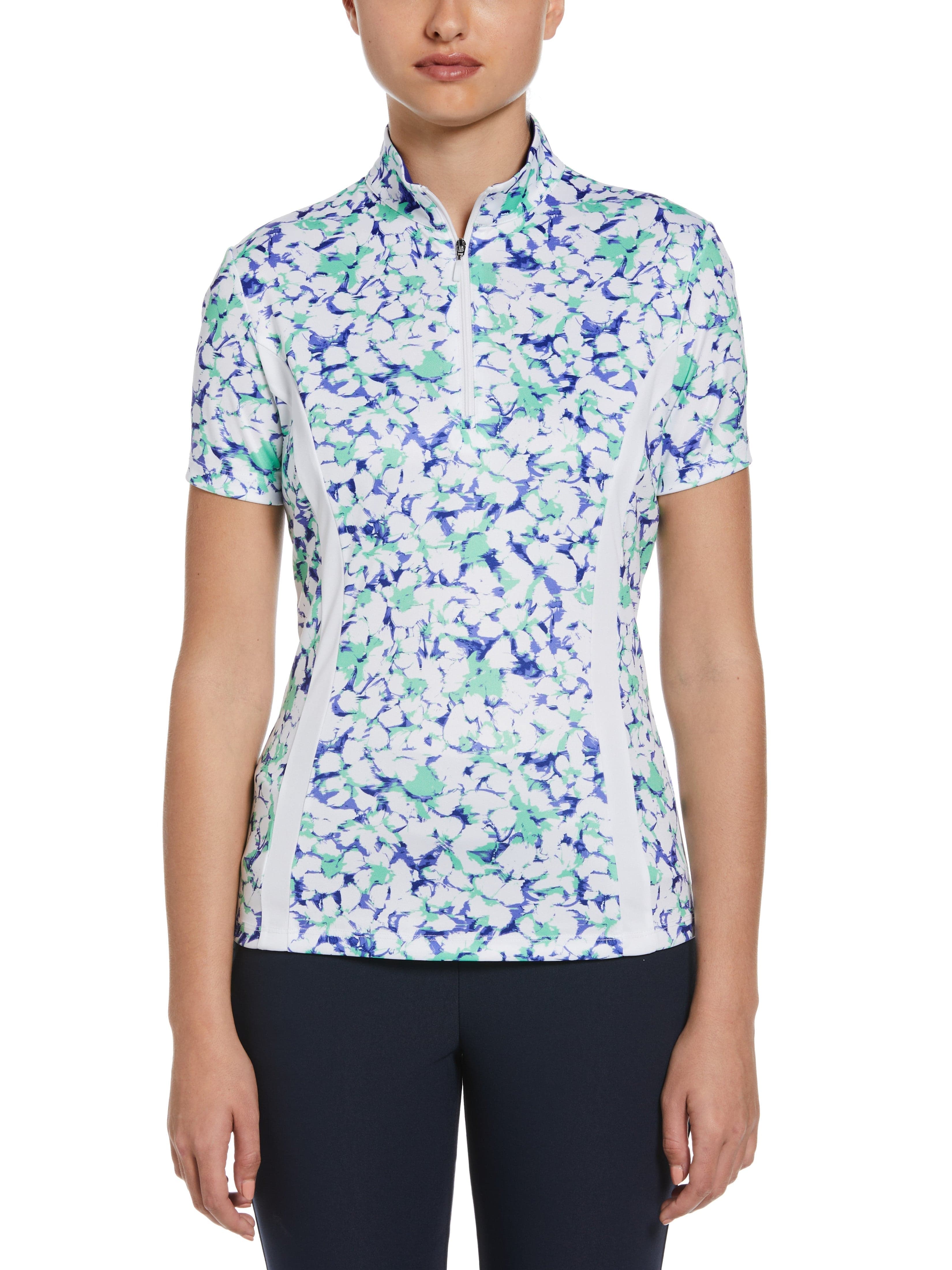 PGA TOUR Apparel Womens Abstract Floral Print Golf Shirt, Size Small, White, 100% Polyester | Golf Apparel Shop