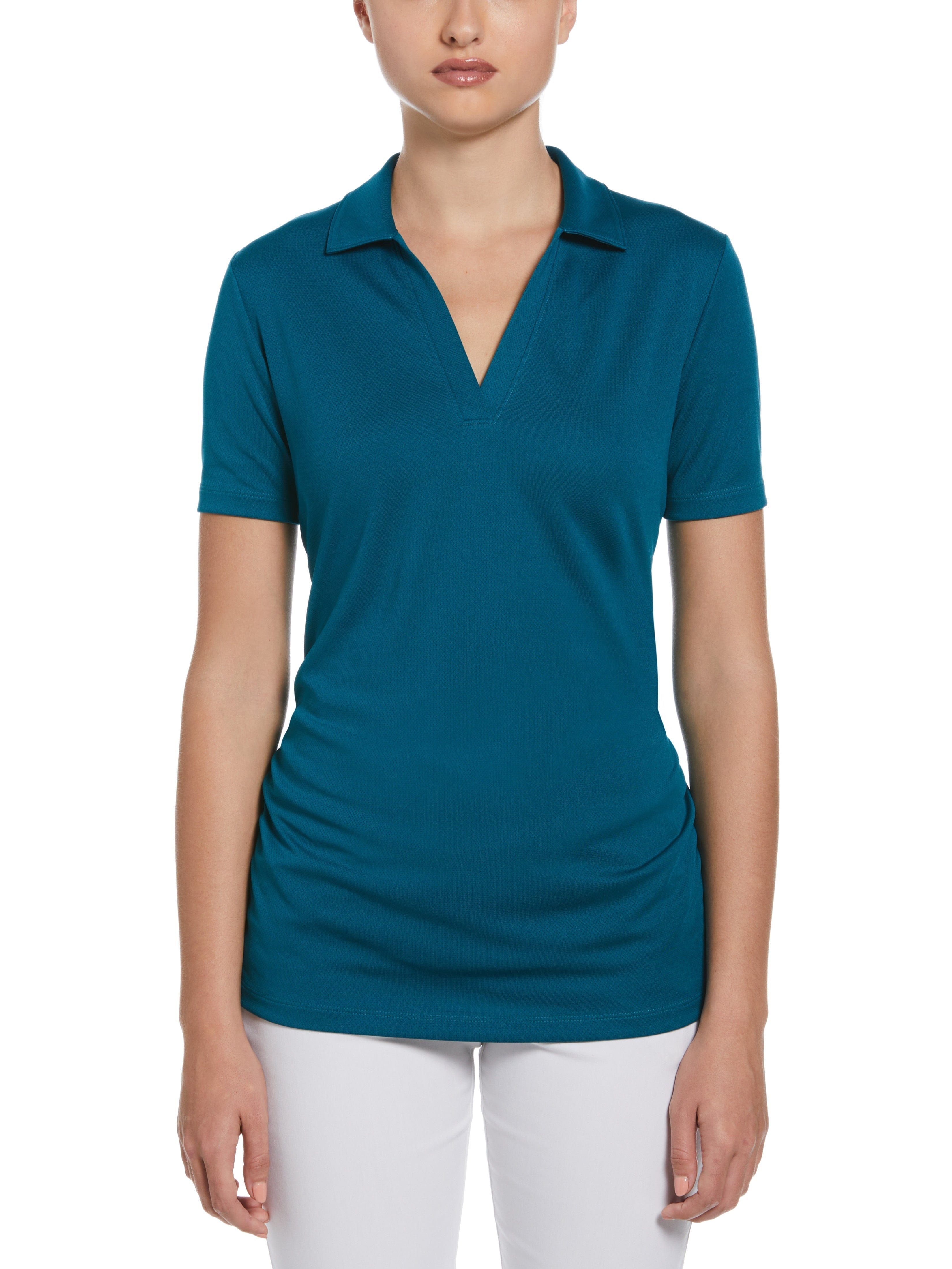 PGA TOUR Apparel Womens AirFlux™ Solid Golf Polo Shirt, Size XS, Deep Lagoon Green, 100% Polyester | Golf Apparel Shop