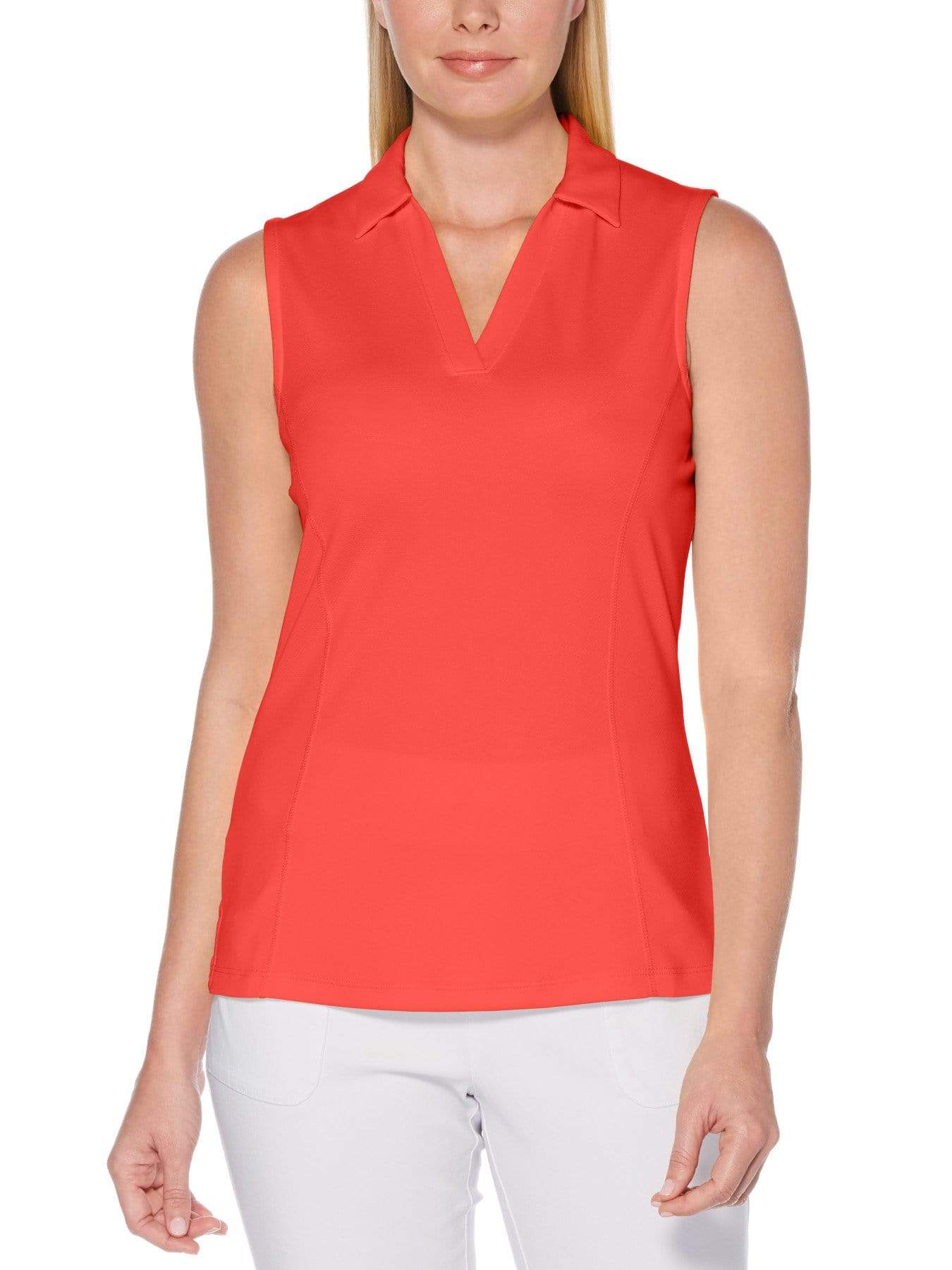 PGA TOUR Apparel Womens AirFlux™ Solid Sleeveless Golf Polo Shirt, Size Small, Lychee Red, 100% Polyester | Golf Apparel Shop