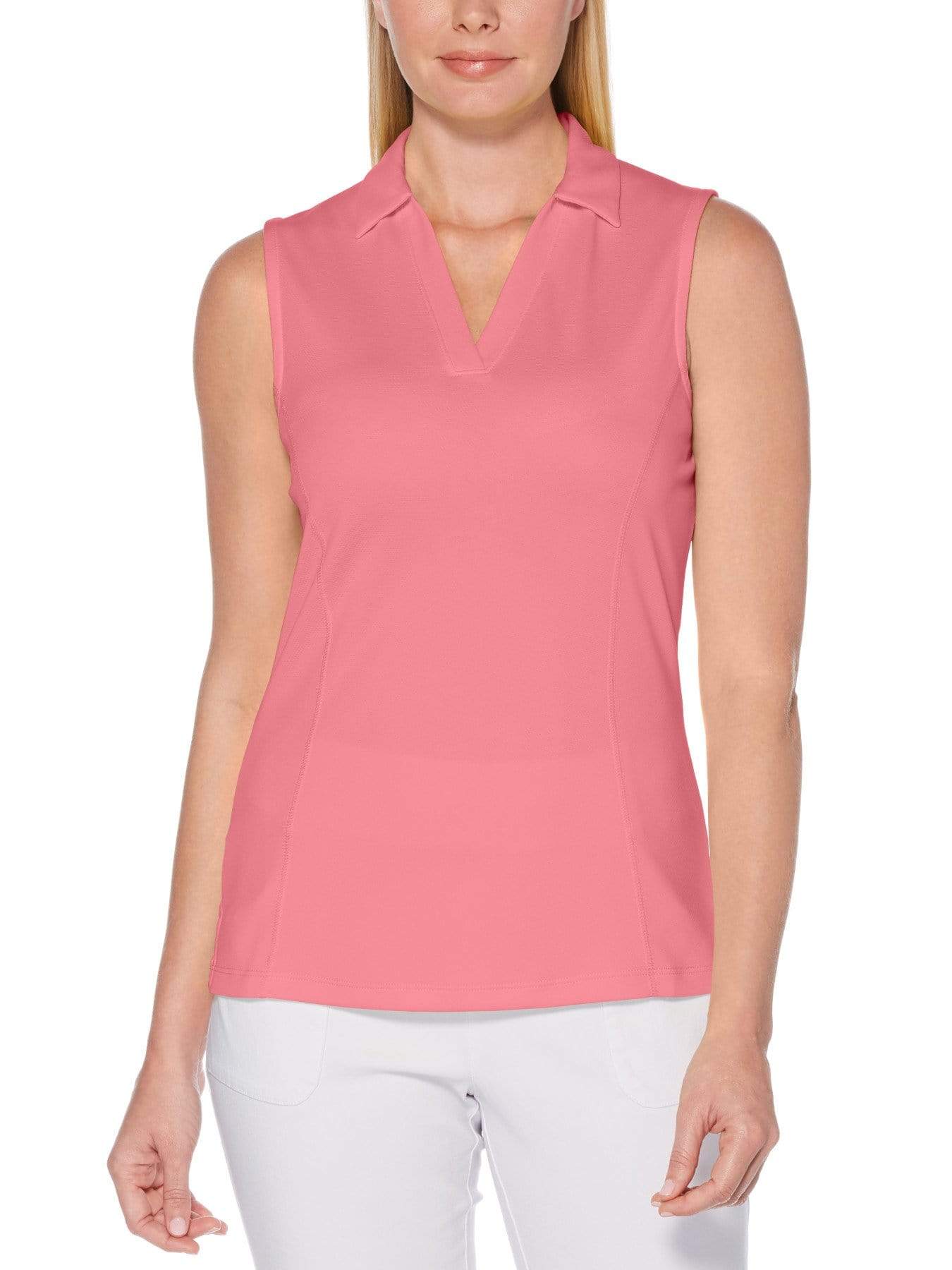 PGA TOUR Apparel Womens AirFlux™ Solid Sleeveless Golf Polo Shirt, Size XS, Pink Lemonade, 100% Polyester | Golf Apparel Shop