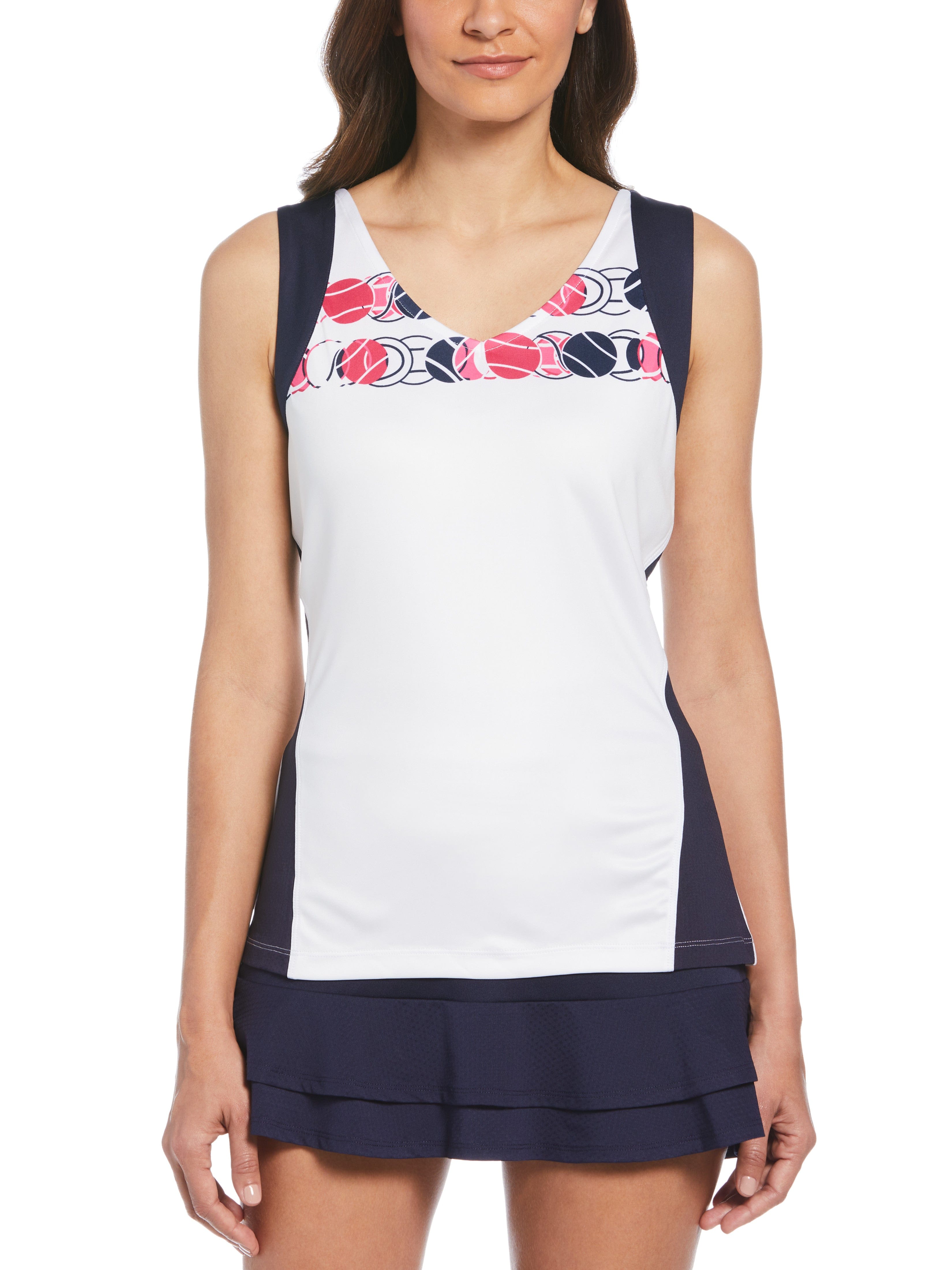 Grand Slam Womens Engineered Print Tennis Tank Top w/ Back Mesh, Size Small, Brilliant White, 100% Polyester | Golf Apparel Shop