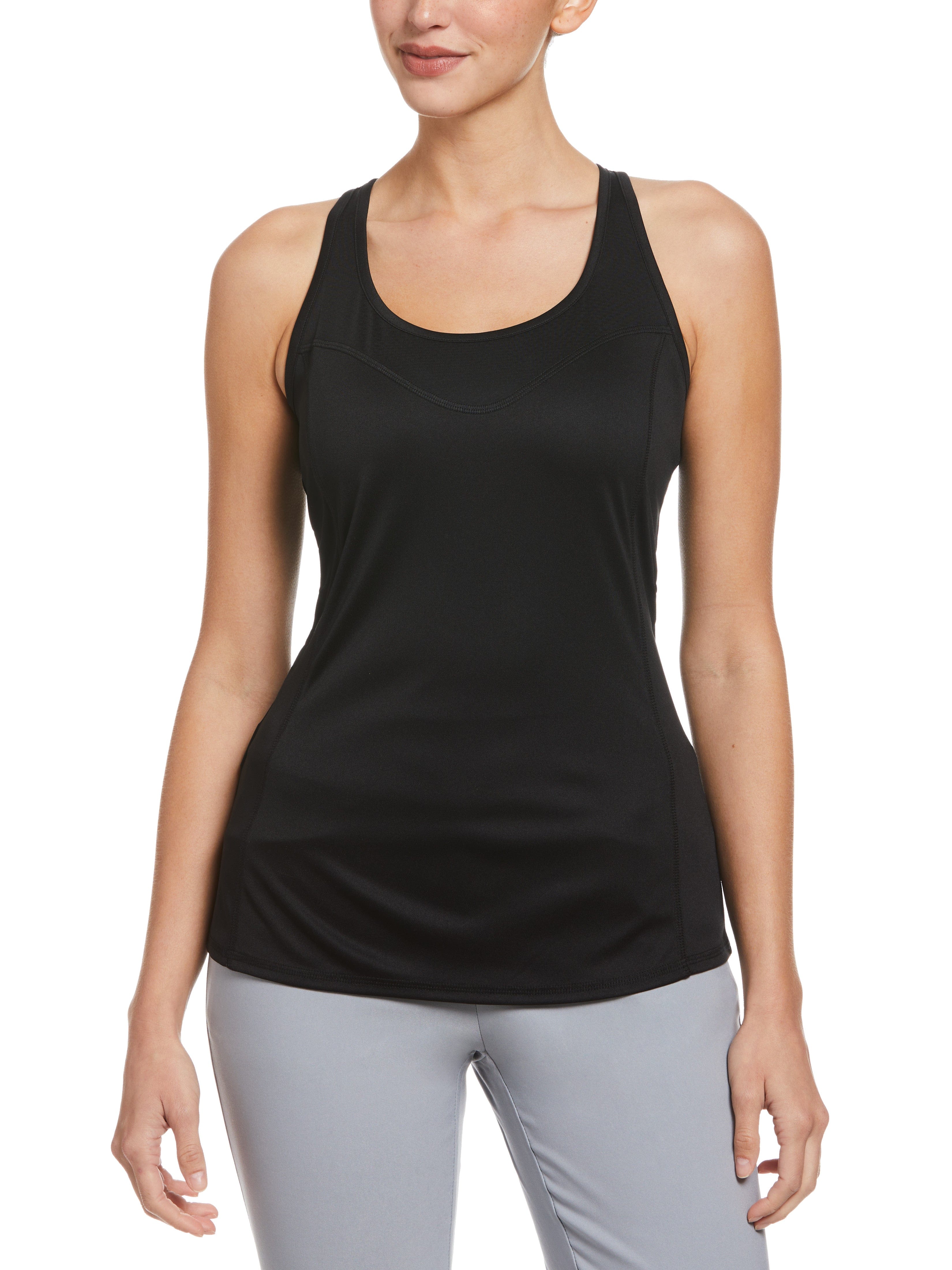 Grand Slam Womens Essential Solid Tennis Tank Top w/ Mesh Front Panel, Size XL, Black, 100% Polyester | Golf Apparel Shop