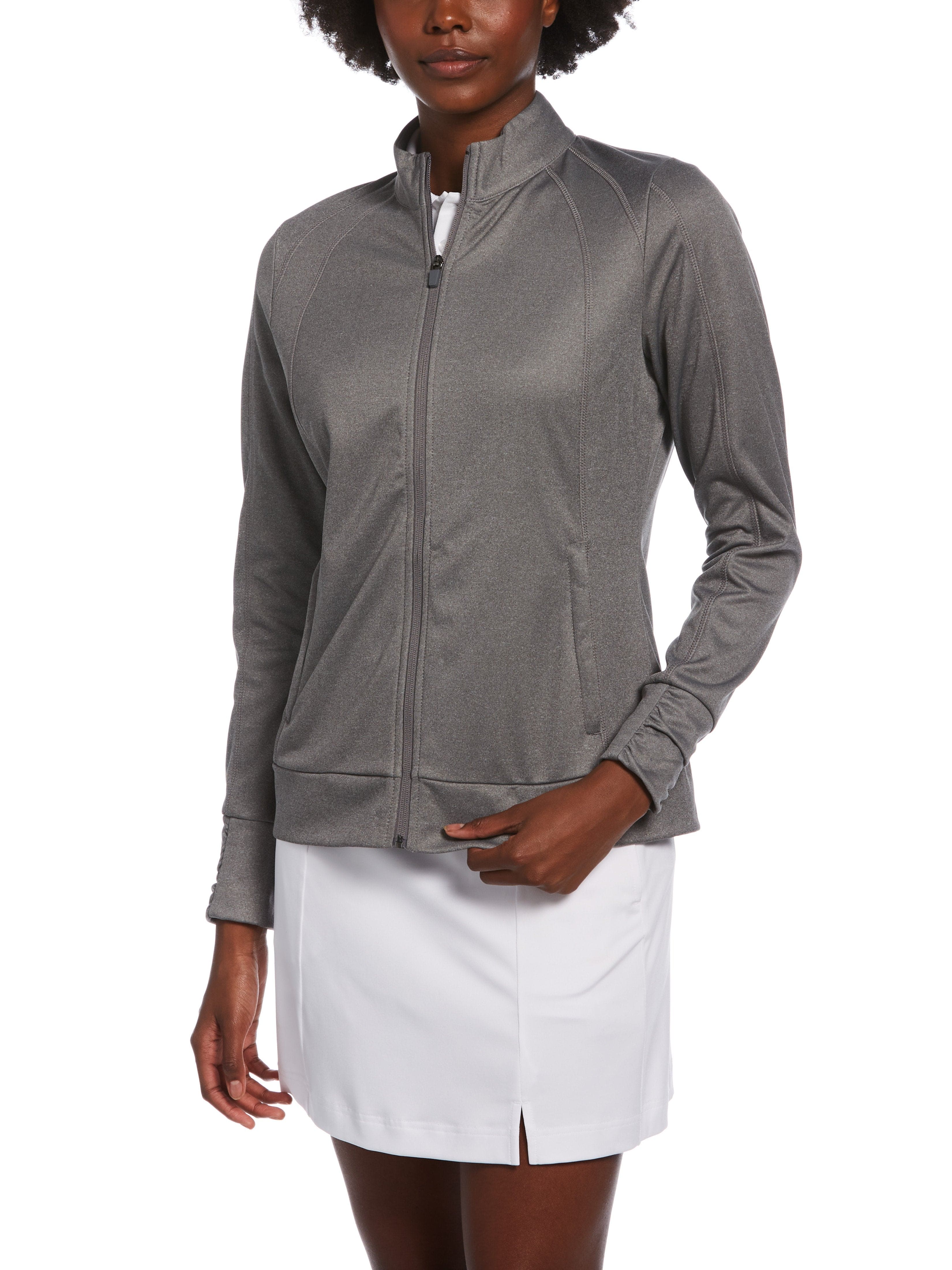 PGA TOUR Apparel Womens Fleece Golf Jacket Top, Size XS, Medium Grey Heather Gray, 100% Polyester | Golf Apparel Shop