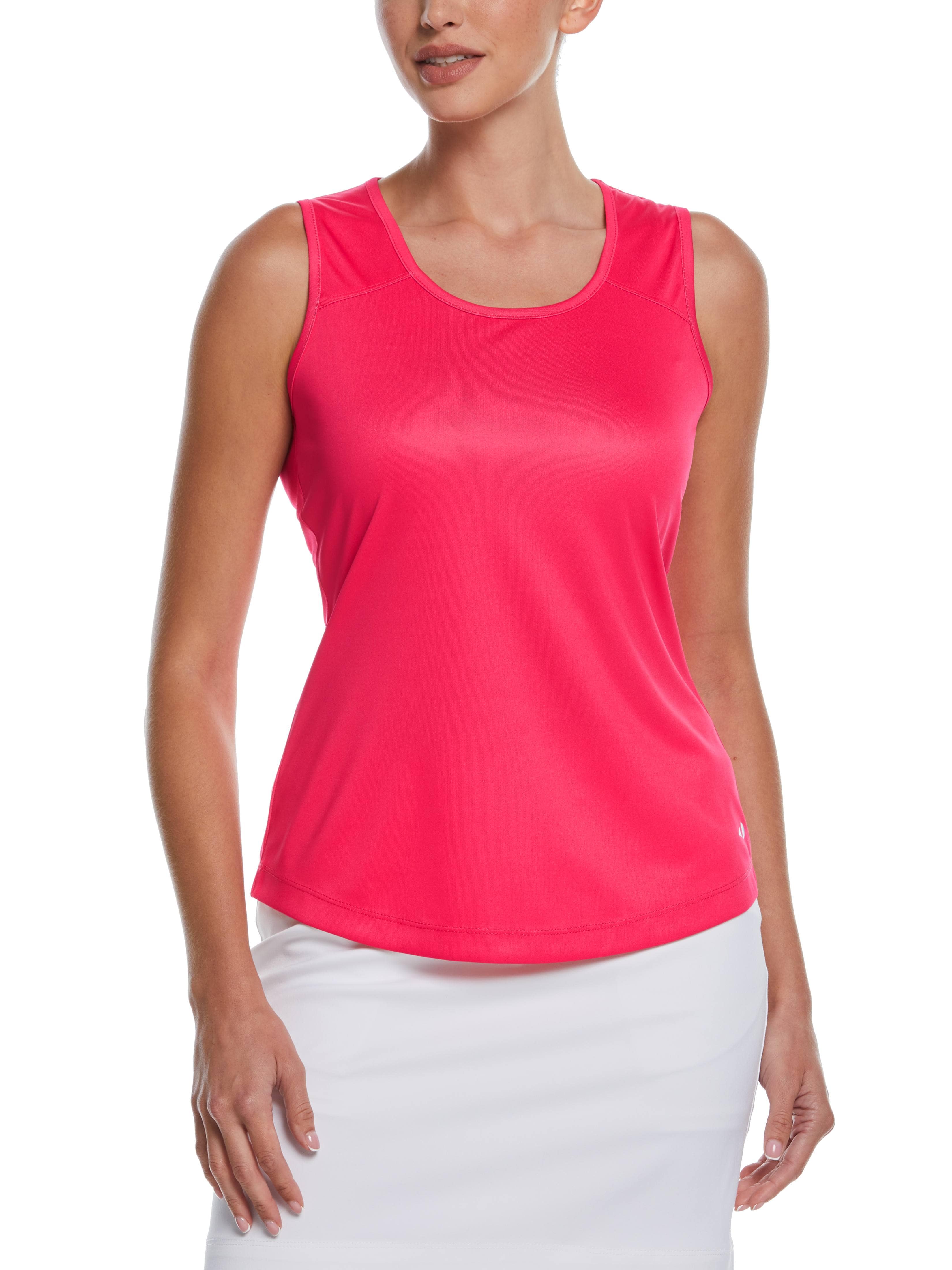 Grand Slam Womens Solid Keyhole Tennis Tank Top Top, Size Small, Hibiscus Red, 100% Polyester | Golf Apparel Shop