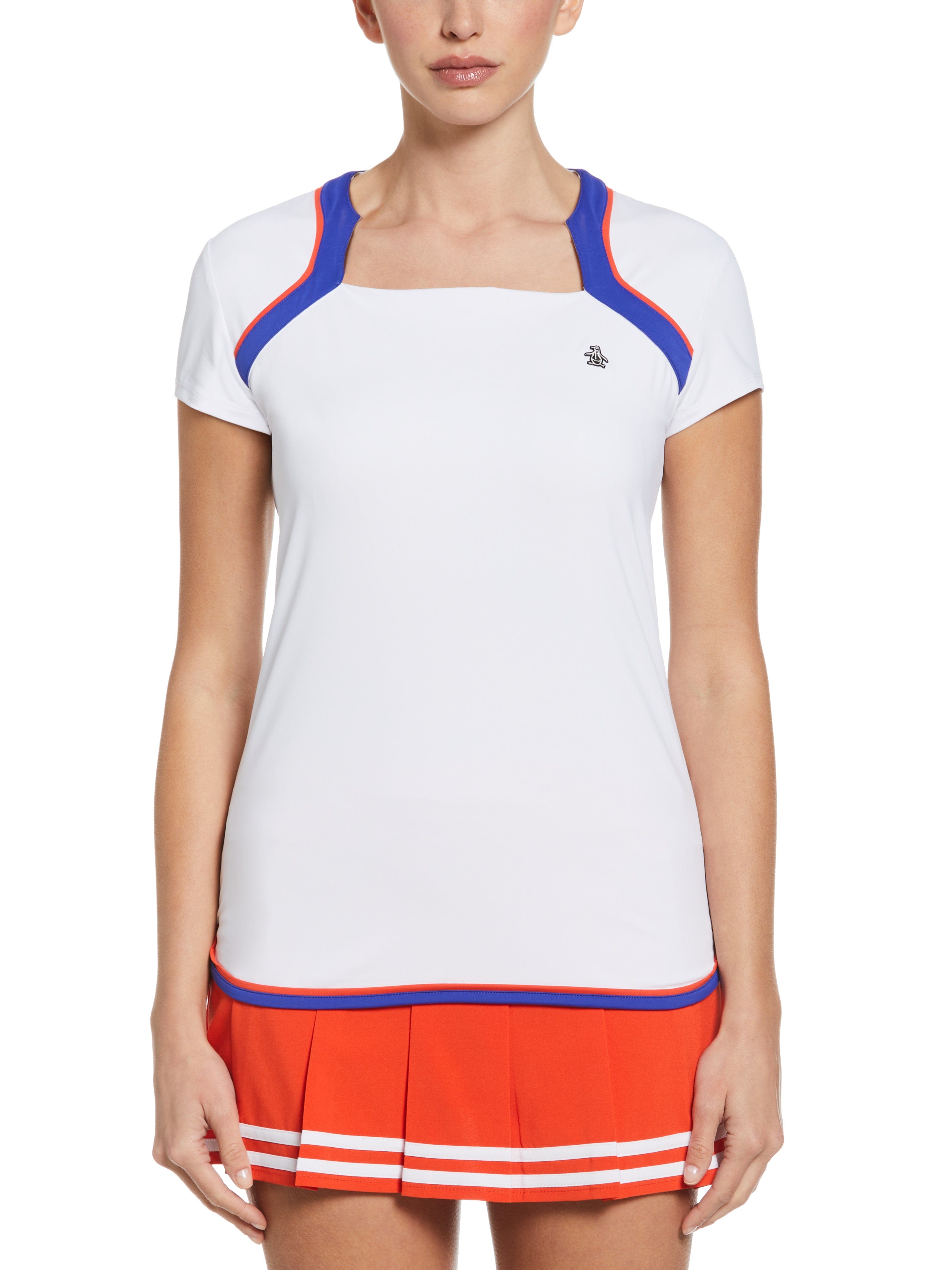 Original Penguin Womens Square Neckline Golf Top, Size XS, White, Polyester/Recycled Polyester/Elastane | Golf Apparel Shop