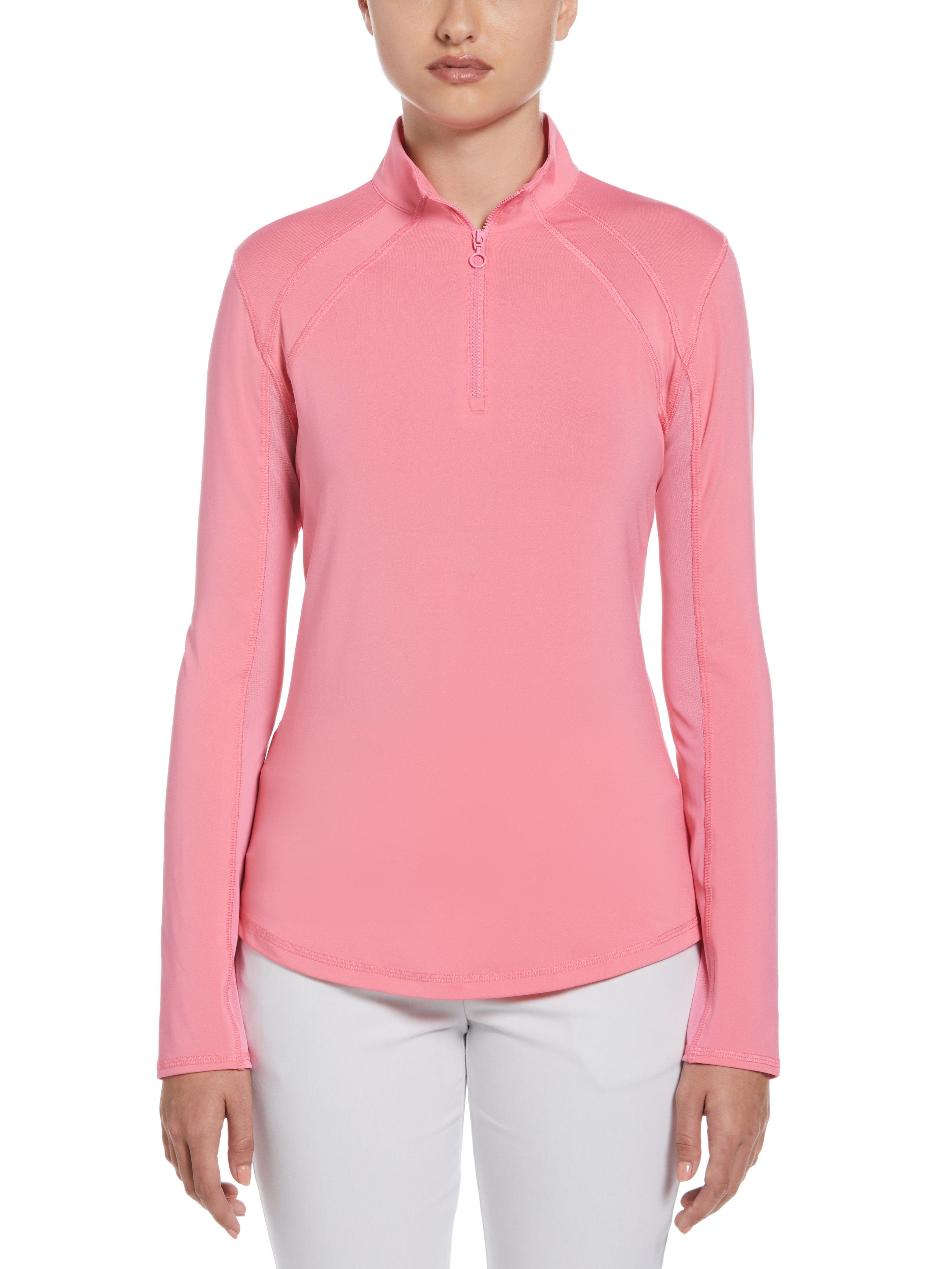 PGA TOUR Apparel Womens Sun Protection Golf Shirt w/ Mesh Panels, Size Medium, Flowering Ginger Pink, Polyester/Spandex | Golf Apparel Shop