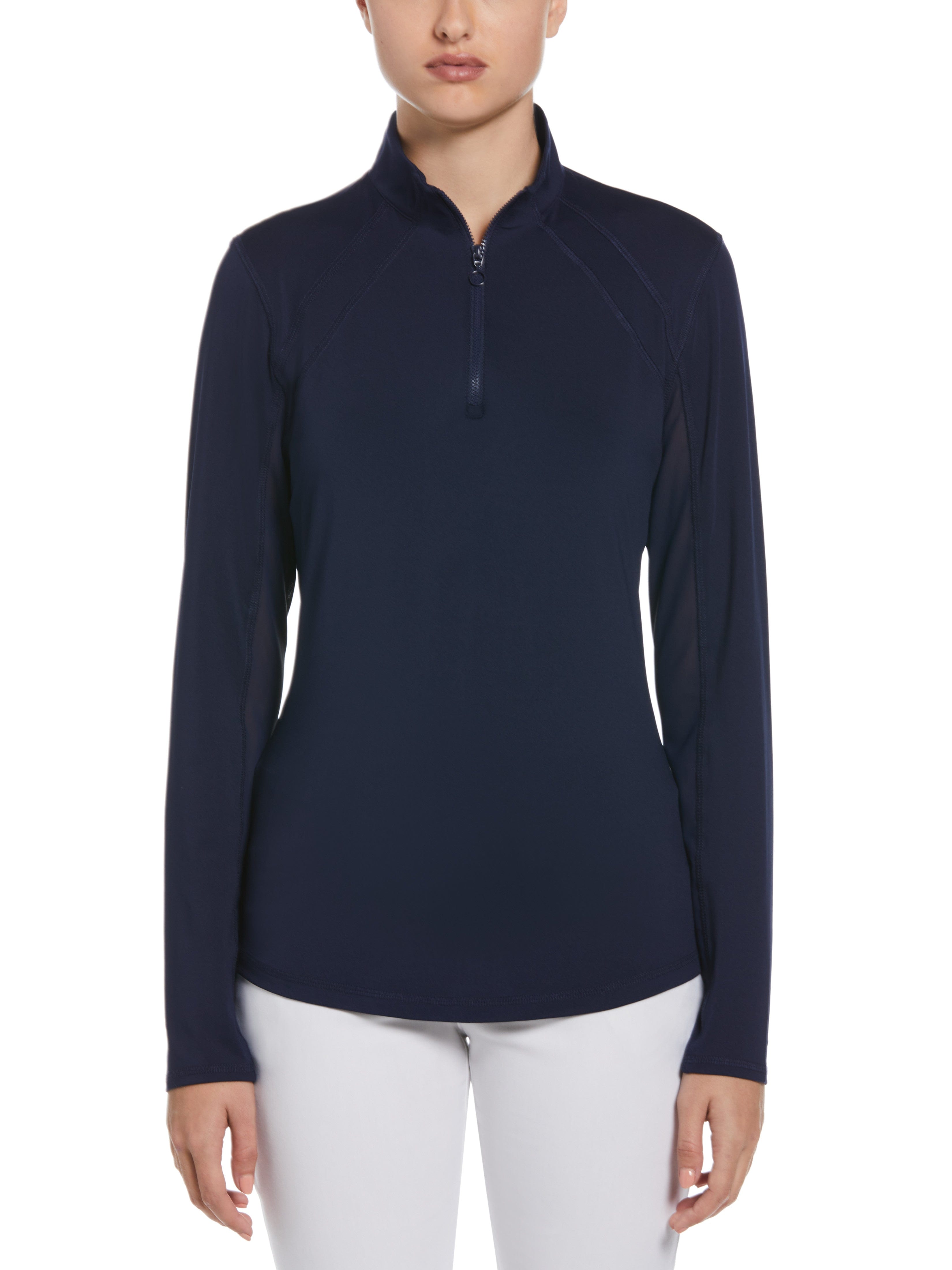 PGA TOUR Apparel Womens Sun Protection Golf Shirt w/ Mesh Panels, Size Large, Navy Blue, Polyester/Spandex | Golf Apparel Shop