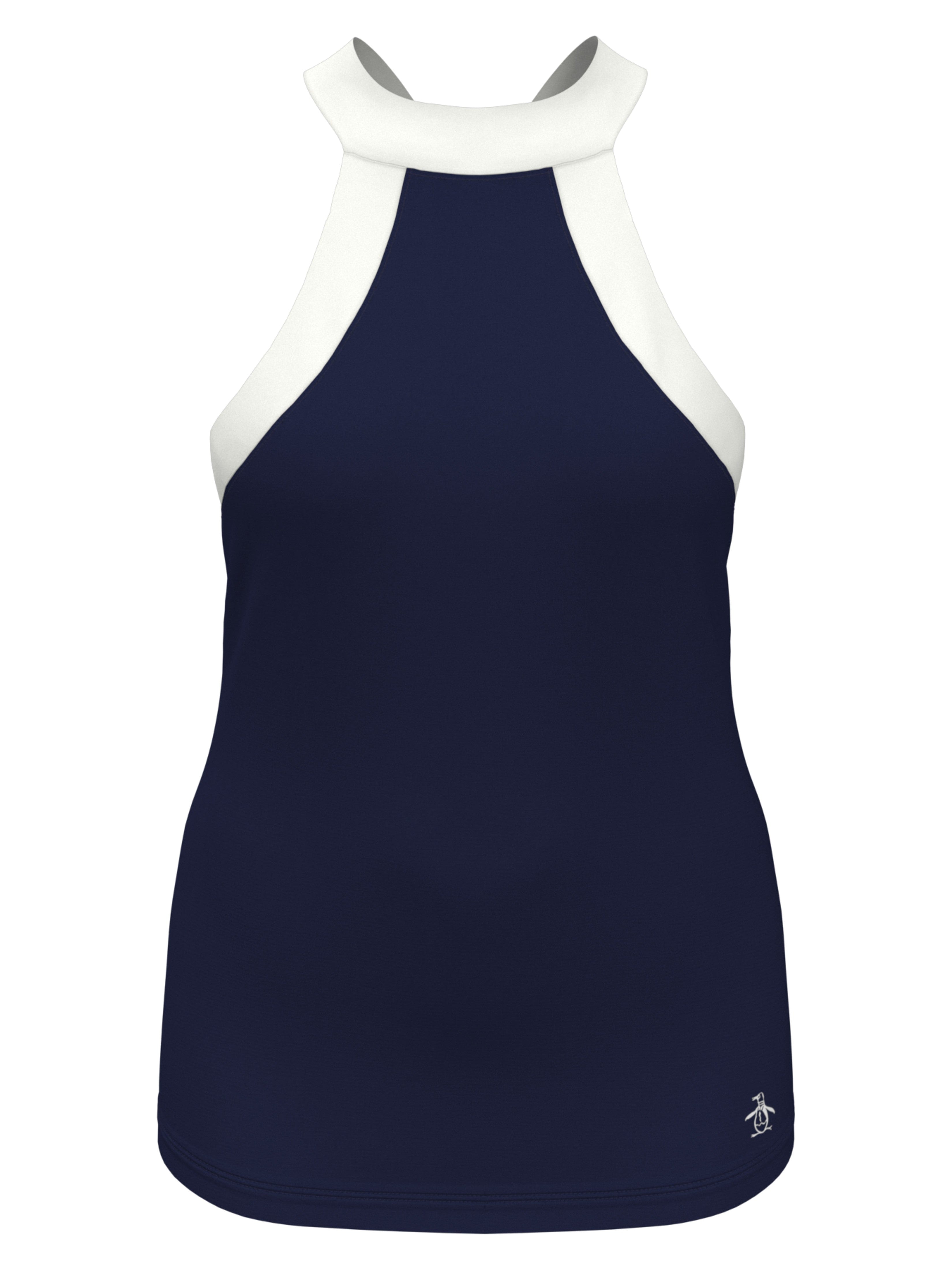 Original Penguin Womens Tennis Criss Cross Halter Top, Size Medium, Astral Night Blue, Polyester/Recycled Polyester/Elastane | Golf Apparel Shop