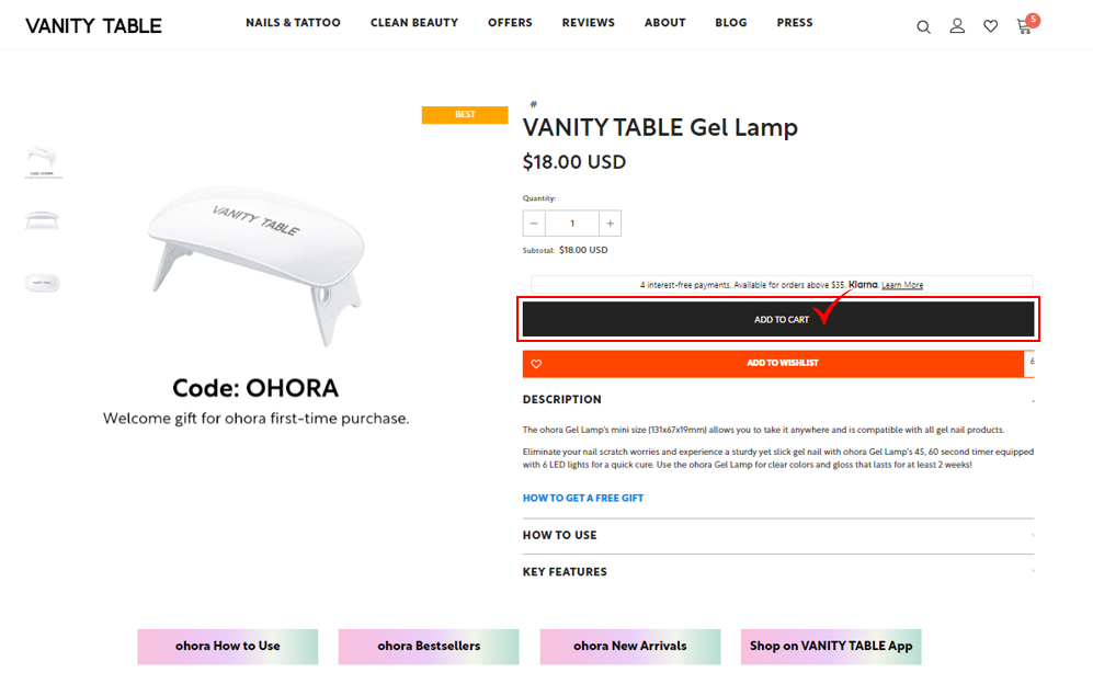 vanity table free gel lamp