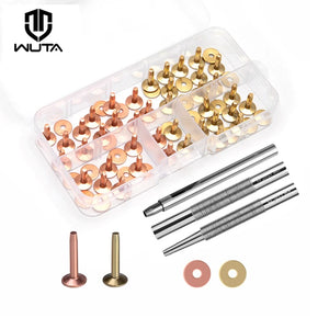 43 Pcs Pure Copper Rivets and Burrs set,Brass Installation Tool | WUTA - WUTA LEATHER - Brass Rivets And Burrs