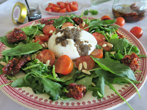 Burrata Salad with Pine Nuts and Black Truffle Pearls