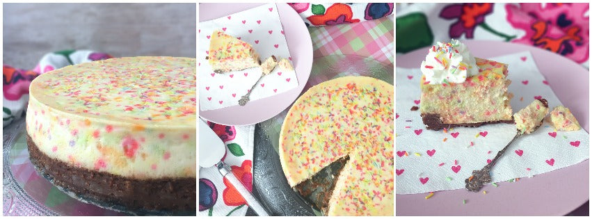 Confetti Verjaardags Cheesecake met bake stabiel sprinkles