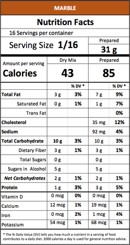 Nutritional Facts Marble Cake