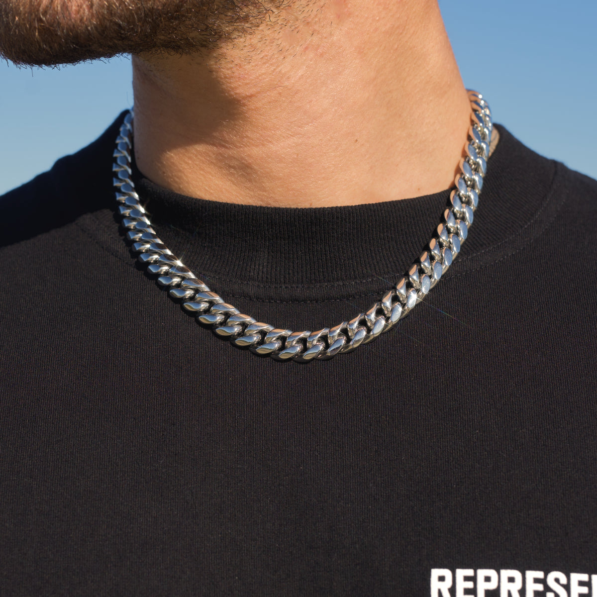 12mm Miami Cuban Link Chain - White Gold - Jewellery - Perez