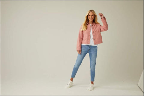 Pink Denim Jacket & Blue Jeans