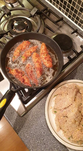 Cooking chicken goujons