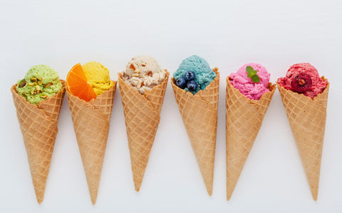 6 ice cream cones on white background