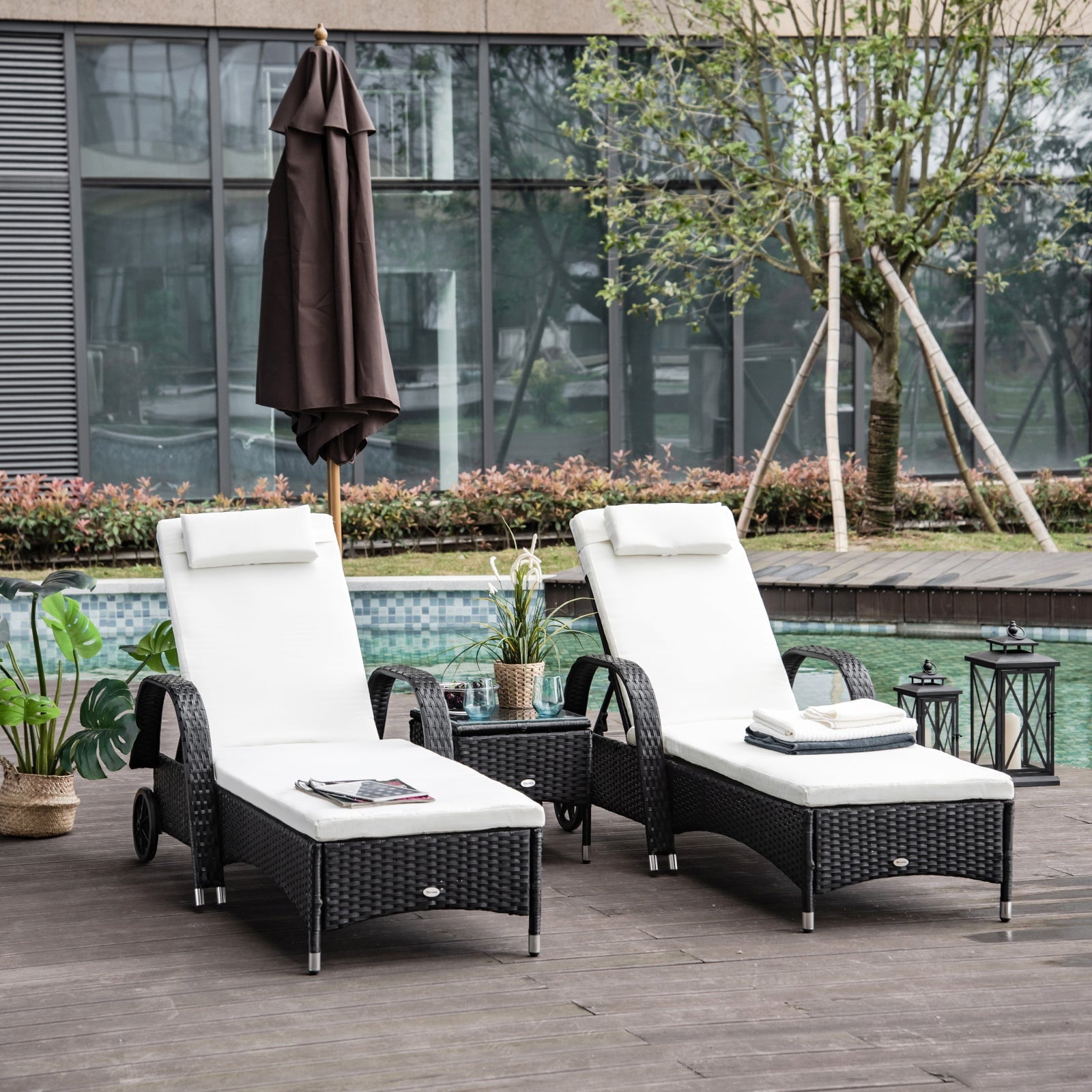 rattan lounger black