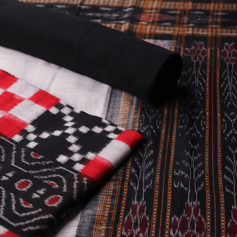 Black Ikkat Sambalpuri Cotton Dress Material